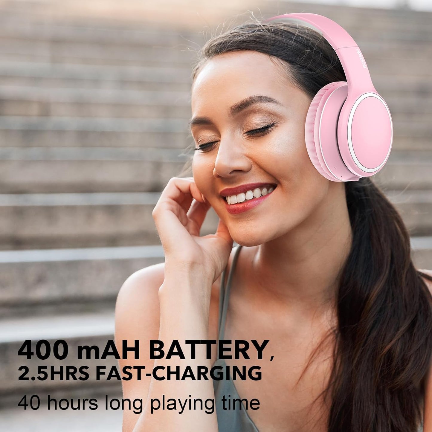 B10 Headset 50H 5.3 RORSOU Wireless Over-Ear Headphones, Lightweight Folding Stereo Bass Bluetooth with Mic, Playtime