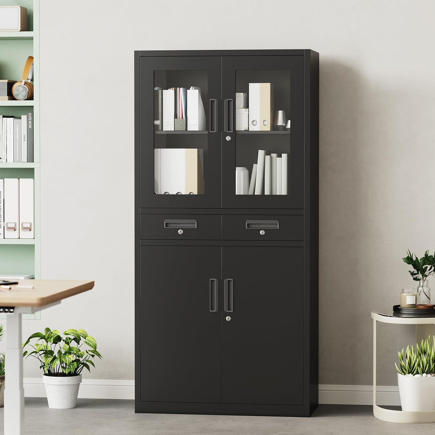 EliteEdge Metal Garage Storage Cabinet 72" with Locking Doors & 2 Drawers, Heavy Duty Mobile Tool Organizer with 3 Adjustable Shelves, File Cabinet for Home, Office, Workshop, Rolling Locker