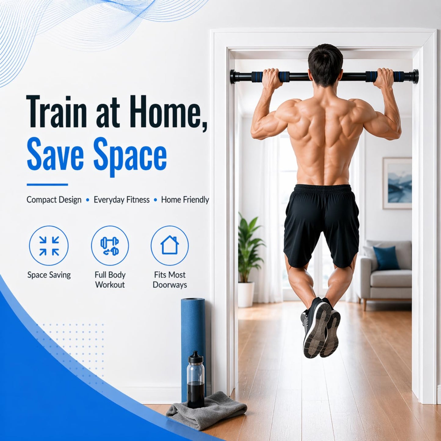 FumyFumy Pull Up Bar for Doorway, Adjustable Door Frame Pull Up Bar with 330 lbs Capacity, No Screw Chin Up Bar for Home Gym Strength Training, Fits 25"–39" Door Frames and Walls