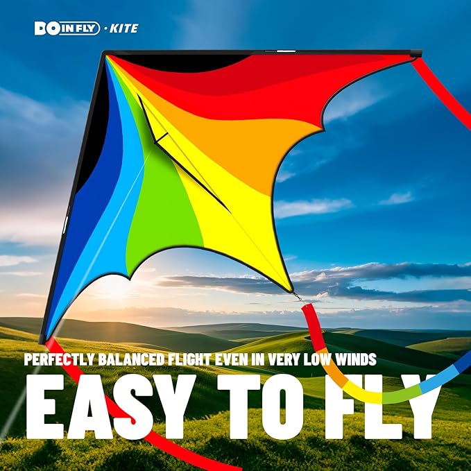 Delta Kite for Kids & Adults, Extremely Easy to Fly Kites, Single Line Beach Kite with Winder for Family Outdoor Games & Activities (Delta Rainbow)