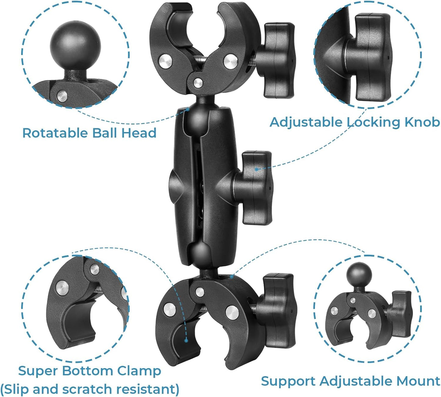 Sequpr Camera Clamp Mount for Gopro, Super Clamp Adapter Double Head Multifunction Holder for Motorcycle, Photography