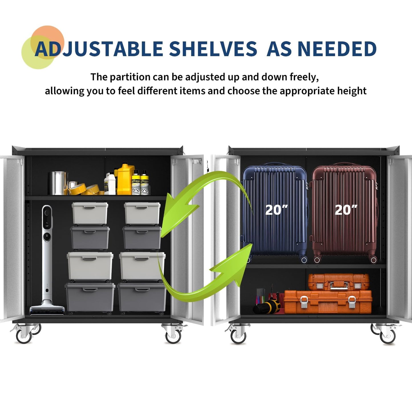 IDEALHOUSE 46" Rolling Garage Storage Cabinet with Locking Doors - Heavy-Duty Metal Shelving Unit, Mobile Tool Organizer for Home Office Workshop Organization