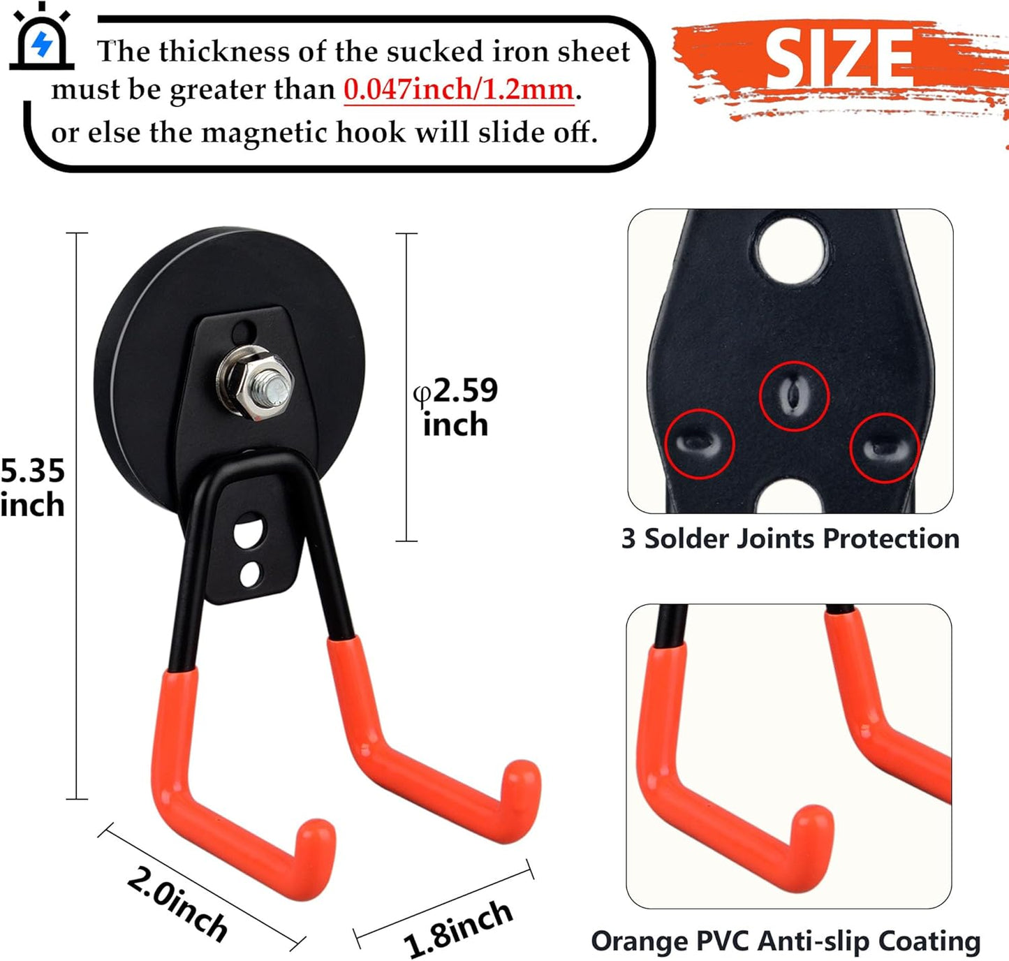 ULIBERMAGNET Heavy Duty Magnetic Garage Hooks - 10 Pack Strong Hooks for Tools & Storage | Orange
