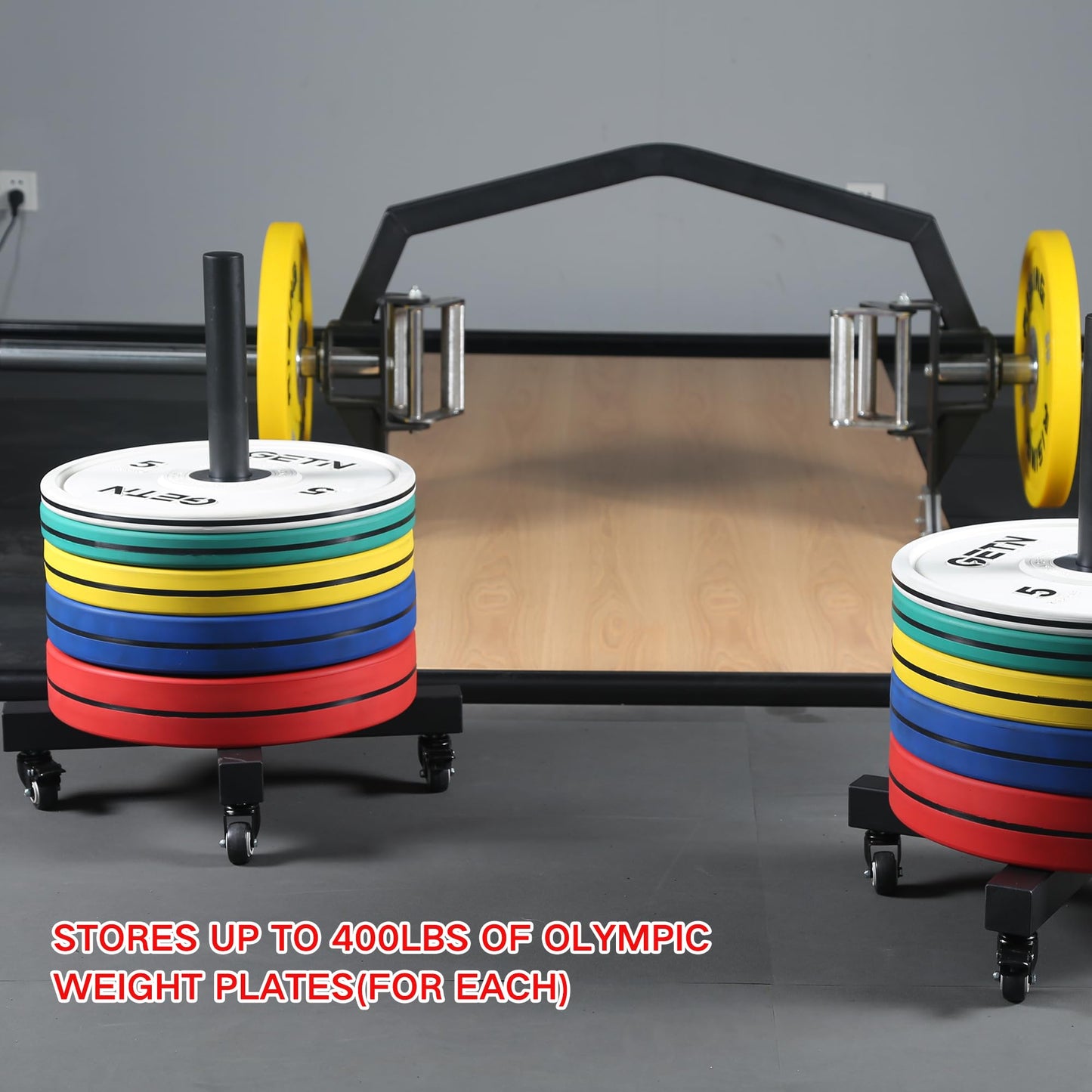 ZUKAM Upgraded Movable Olympic Weight Plate Rack with Wheel for 2-Inch Bumper Plates Weight Storage, Stores up to 800lbs of olympic weight plate, Sold in pairs(Black)