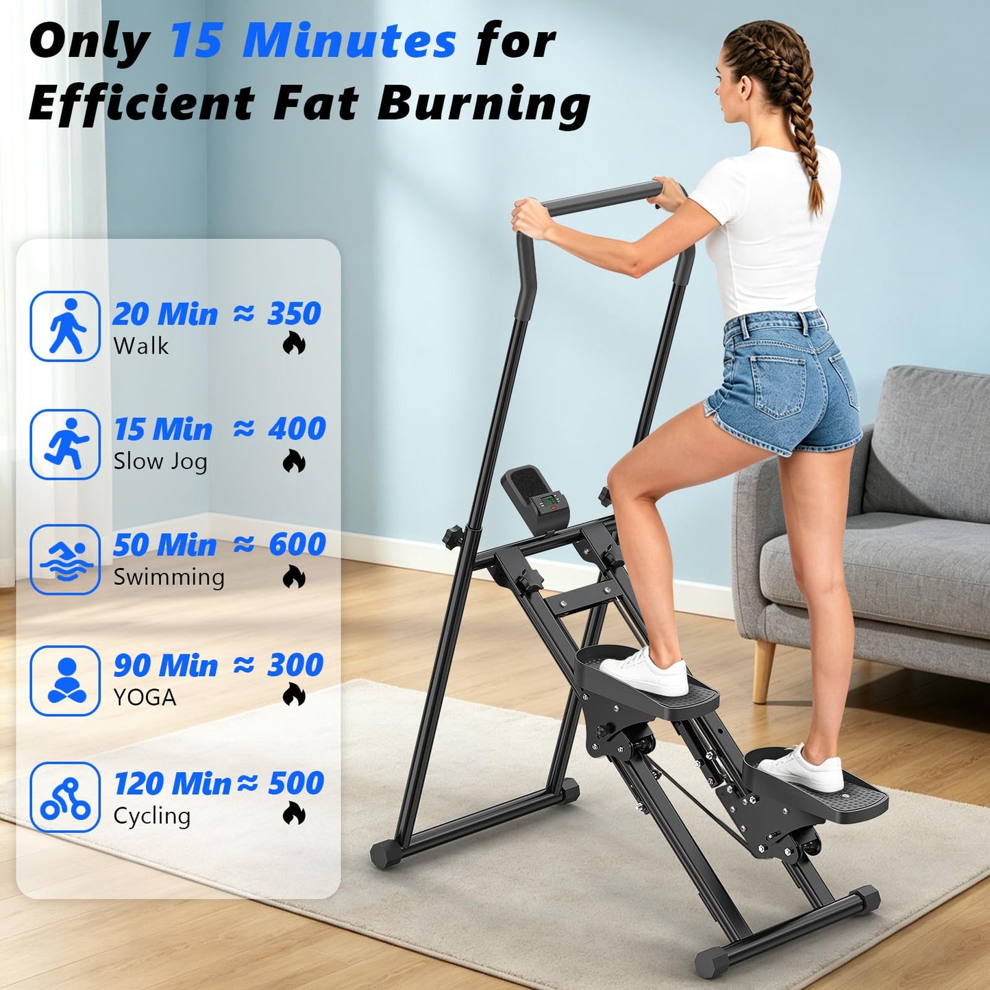 HOMGIM Stair Stepper Machine for Home Gym, Folding Cardio Vertical Climber Step Machine with LCD Monitor & Handlebars, Low-Impact Full Body Climbing Workout Equipment, 330 LBS Capacity