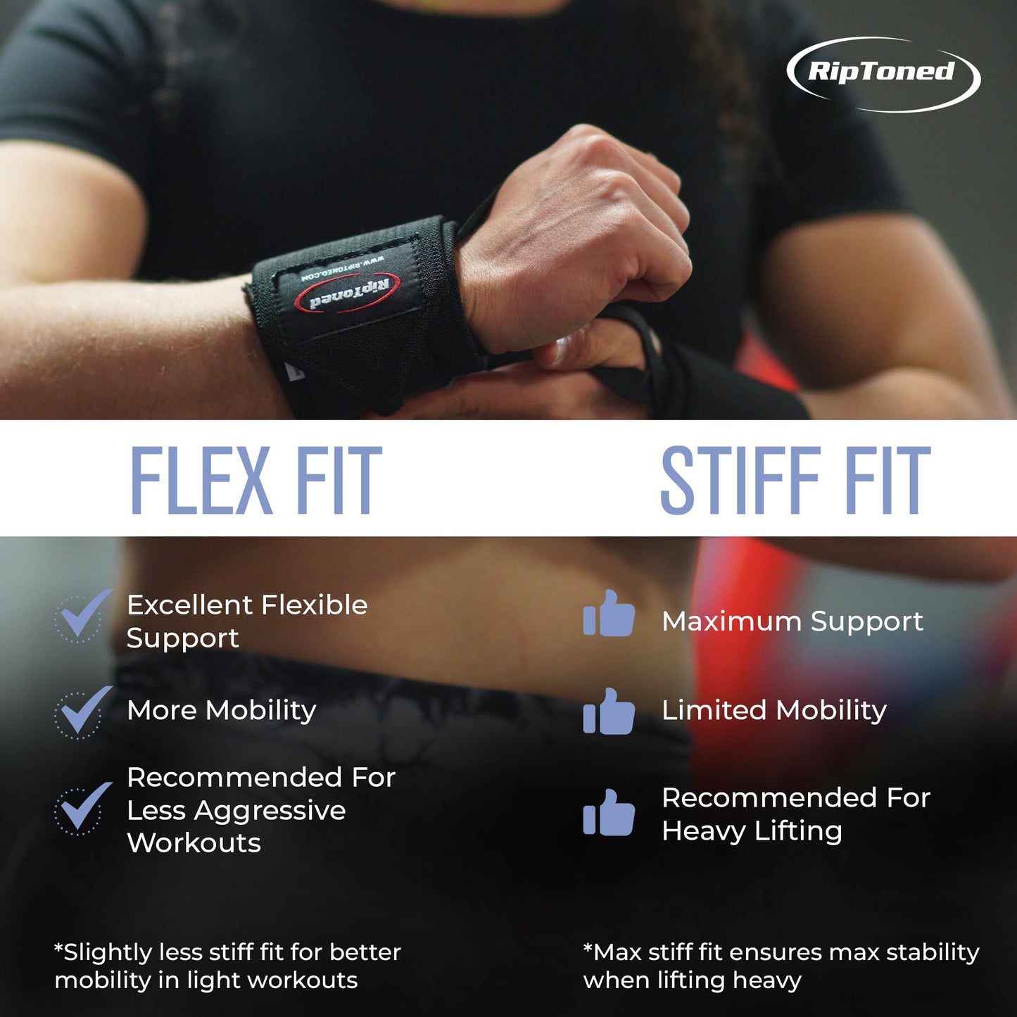 Rip Toned Wrist Wraps for Weightlifting – USPA & USAPL Approved 18" Wrist Straps for Powerlifting – Adjustable, Durable Gym Wraps with Thumb Loop – Quality Support for Men & Women – Black Stiff