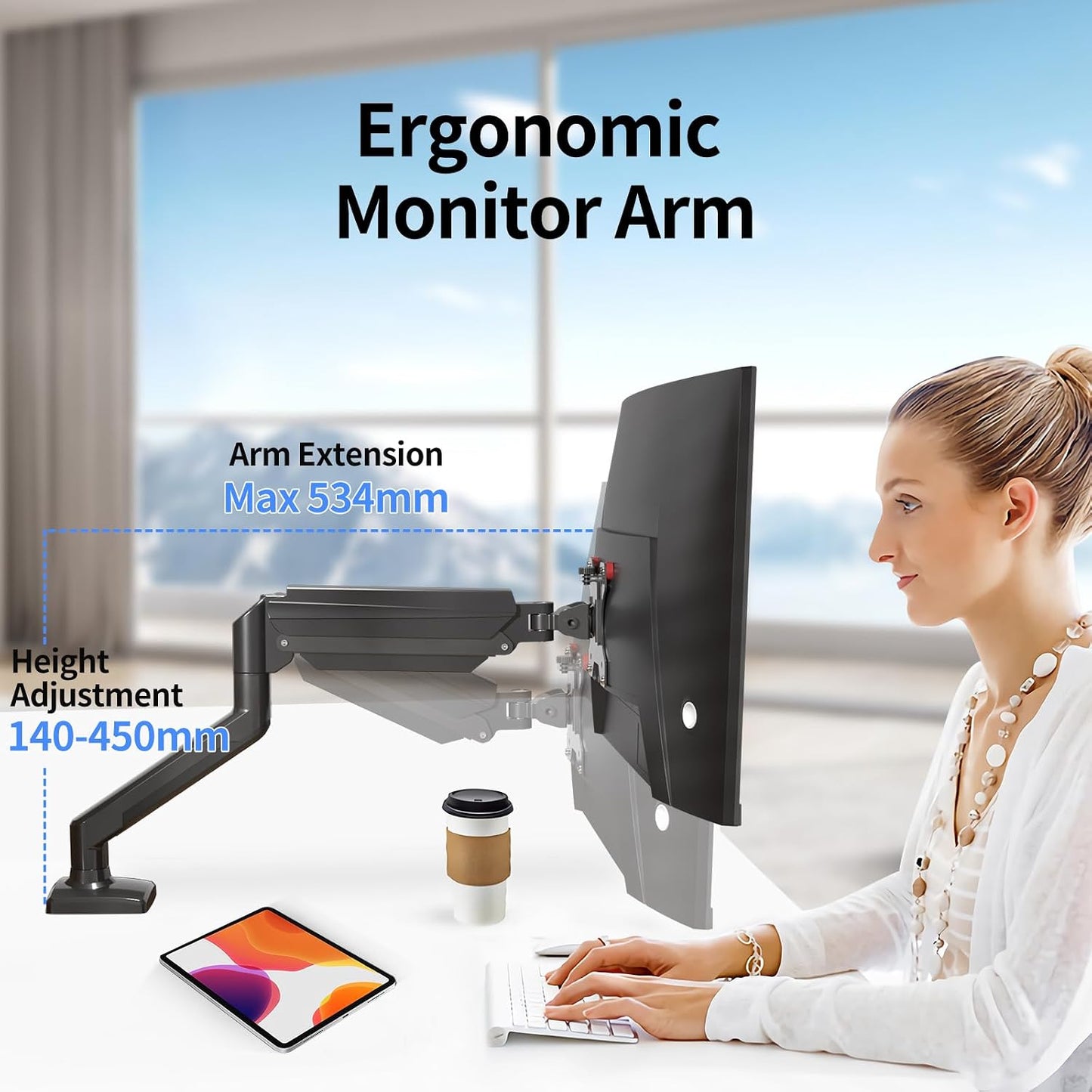 suptek 13-32 inch, 4.4-19.8lbs, 75x75/100x100mm Single Monitor Arm Mount for Adjustable Gas Spring Monitor Arm Desk