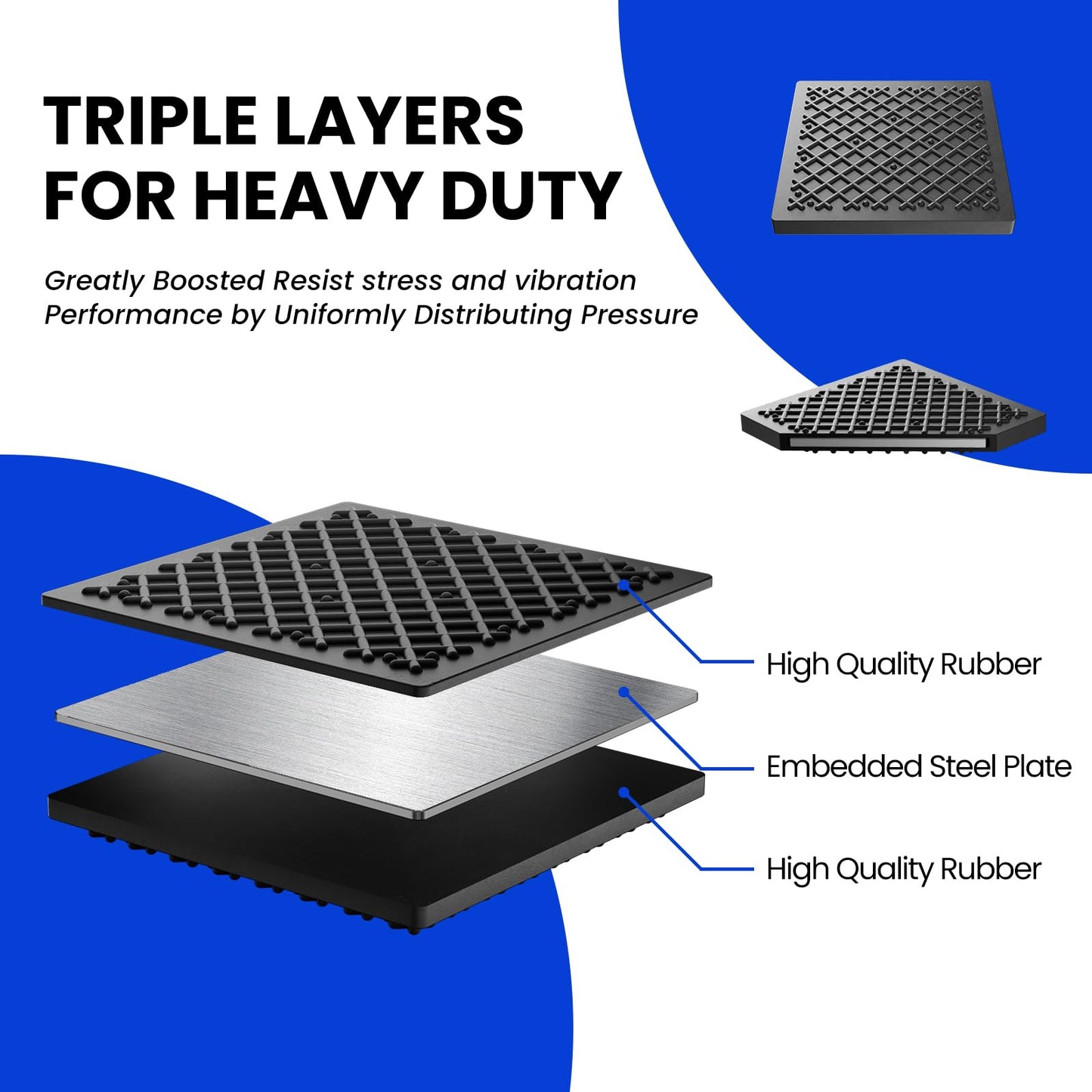 Exercise Equipment Mat 5.11x5.11x0.55in 6pcs, Heavy Duty Thick Steel Embedded Rubber Mat, Anti Slip/Noise Reduction/Vibration Resistance, Treadmills Equipment Pads, Used for Carpets, Wooden Floors