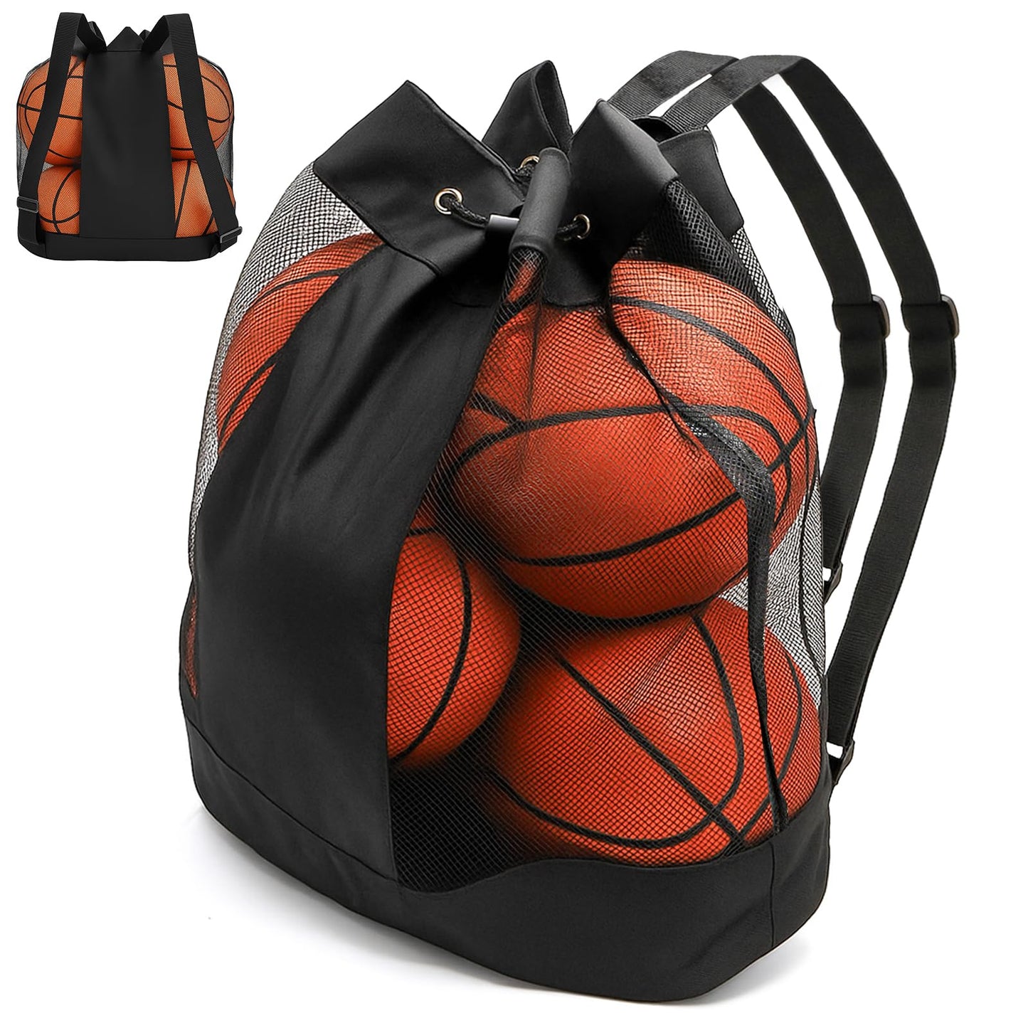 Nagpew Large Ball Bag, Mesh Sport Bag with Adjustable Double Strap, Drawstring, Heavy-duty Soccer Organizer Beach Toy Storage for Football, Basketball, Volleyball, Training
