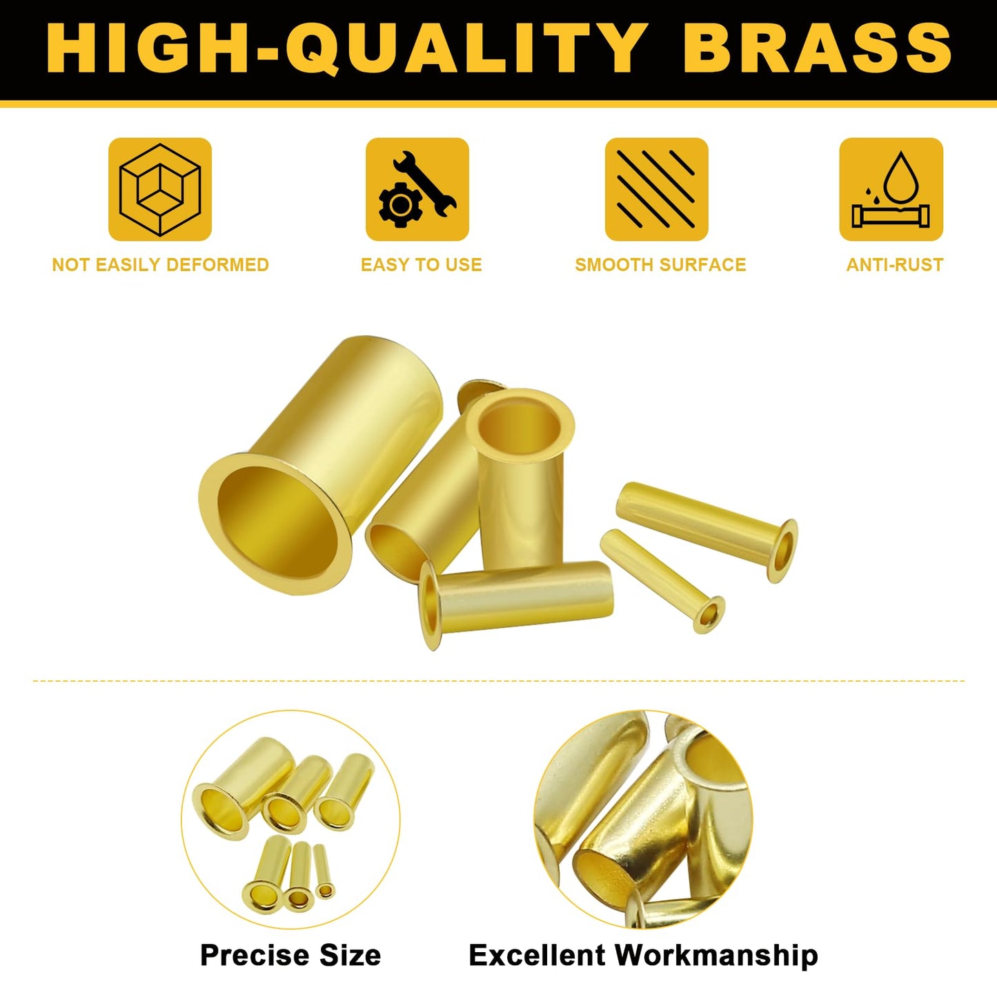 Siptenk 236PCS Brass Compression Tube Inserts for OD 1/2" 3/8" 5/16" 1/4" 3/16" 1/8", 6 Sizes Tubing Insert Brass Ferrule Fitting Assortment Kit