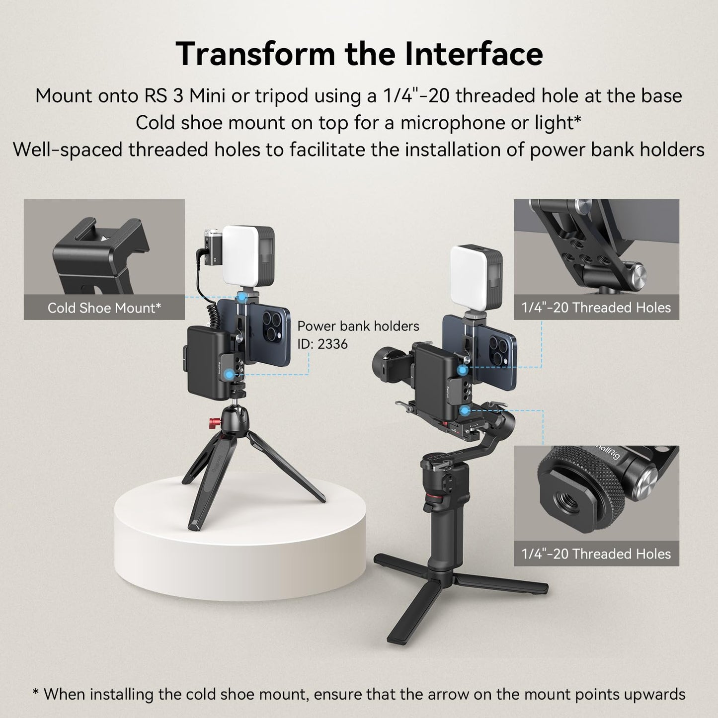 SMALLRIG Universal Metal Phone Support with Cold Shoe Mount, Smartphone Holder Adapter Support Free Adjustment Joints, Phone Tripod Mount for iPhone 17 16 15 14, for Samsung Galaxy etc. - 4382
