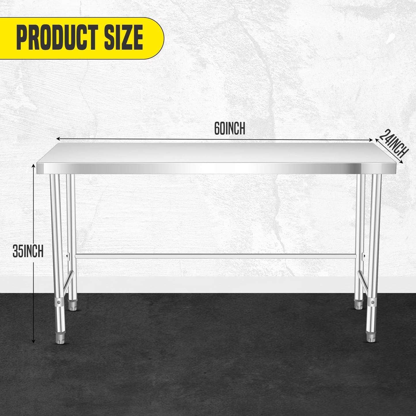 GarveeTech Stainless Steel Table Without Bottom Shelf 60x24 in with Wheels, Commercial Home Kitchen Prep Work Table with Open Base