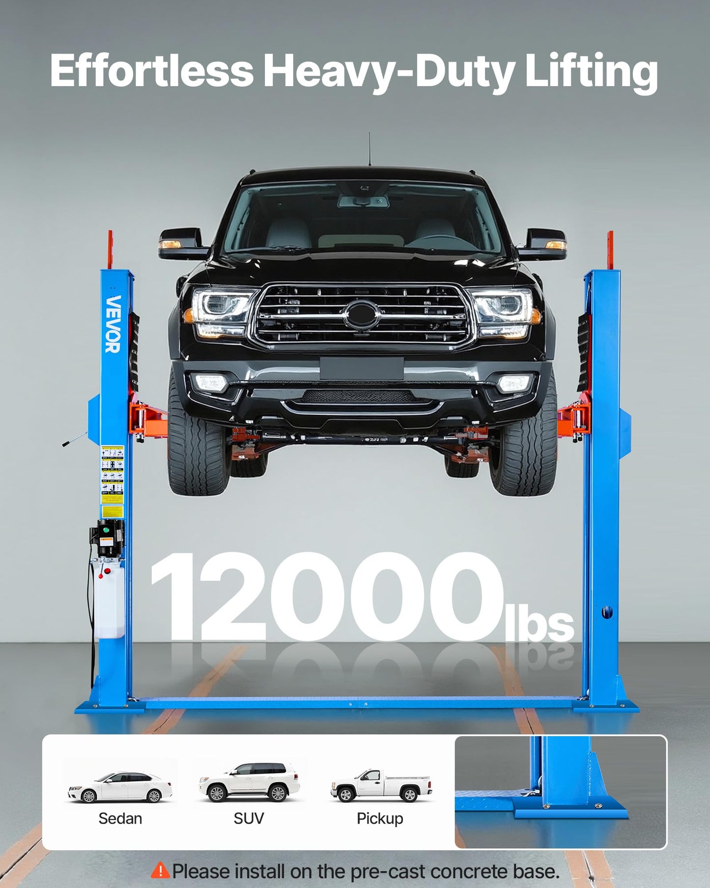 VEVOR 2 Post Car Lift 12000Lbs Capacity, 2.95HP Powerful Motor Auto Hoist, 220V Two Post Lift for Sedan SUV Pickup Truck, 74.8 Inch Height Automotive Lift for Home Garage Repair Workshop