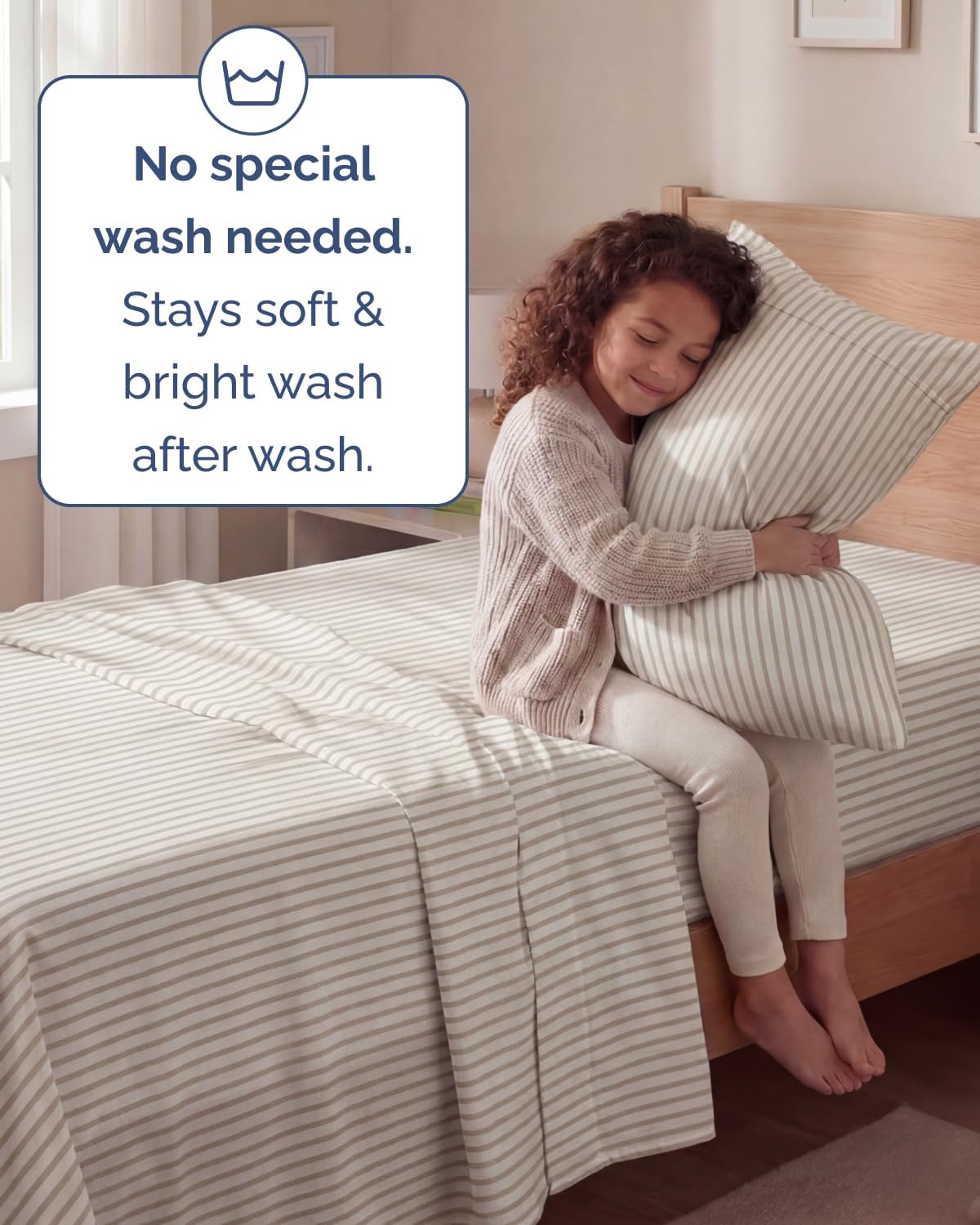 Skiennix Twin Size Sheet Set - Comfy Cooling Bed Sheets - Luxury Bedding with Deep Pockets - Beige Stripes