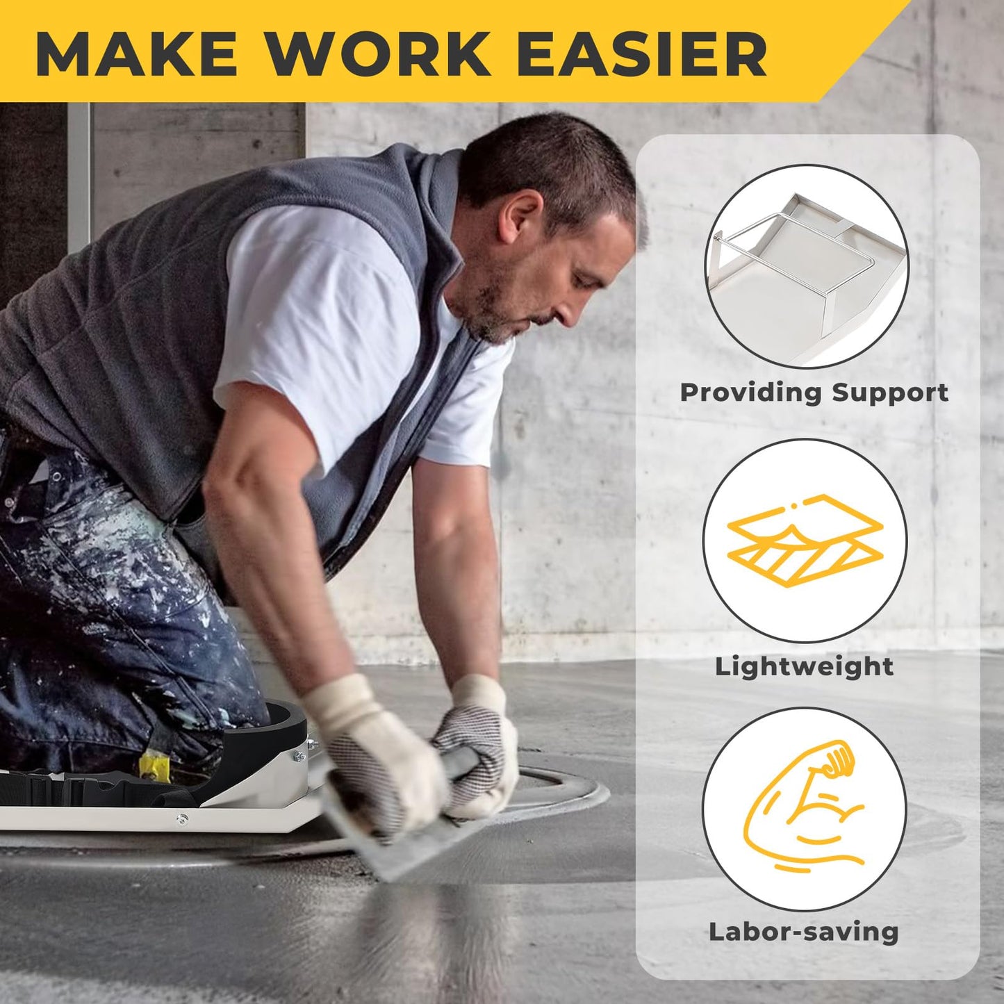 Daneried Concrete Knee Boards,Stainless Steel 28"x8" Heavy Duty concrete knee pads with Straps for Concrete Work & Finishing
