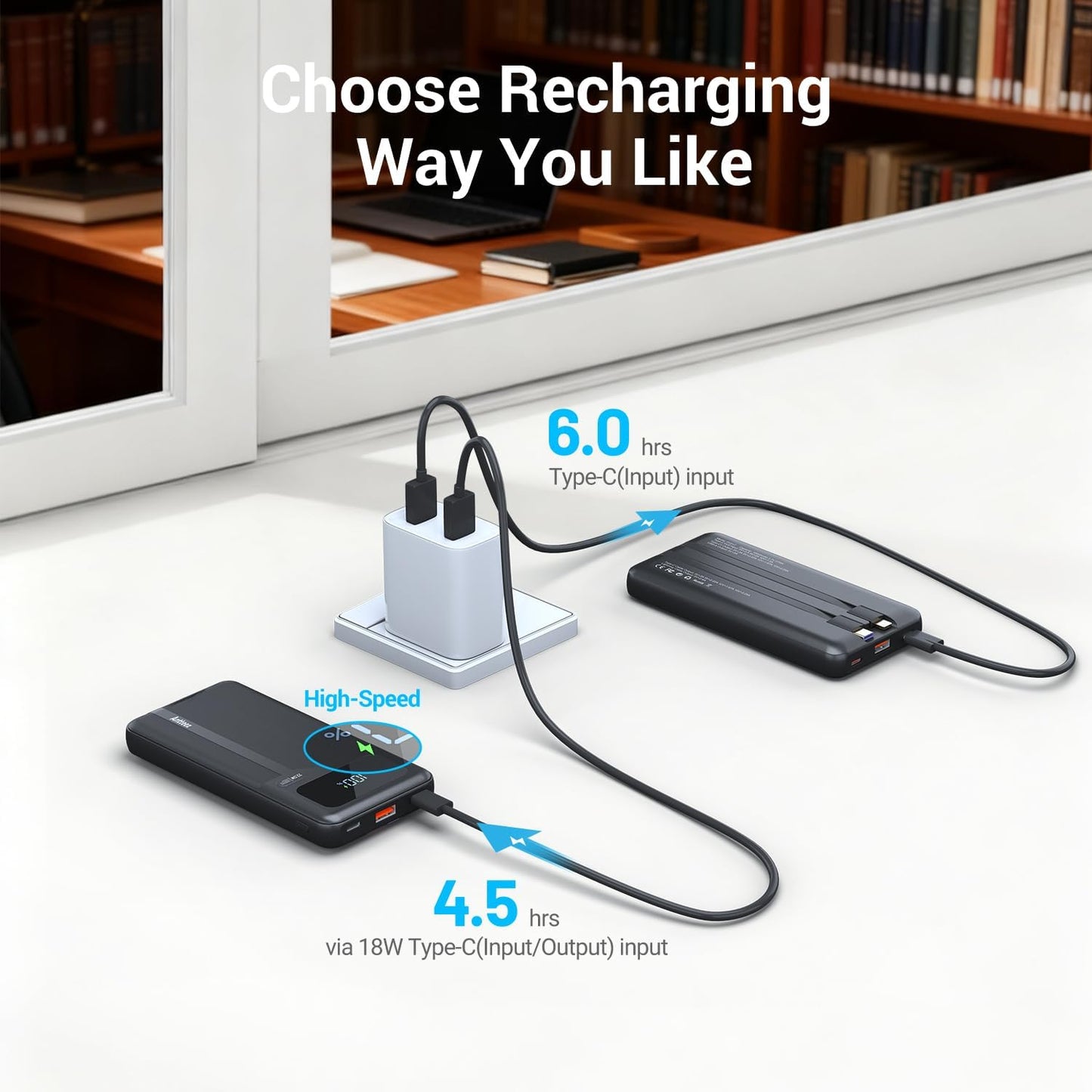 Antteez 10000mAh 22.5W Pack 4 2 Portable Charger with Built in Cable - Fast Charging Power Bank USB C LED Display