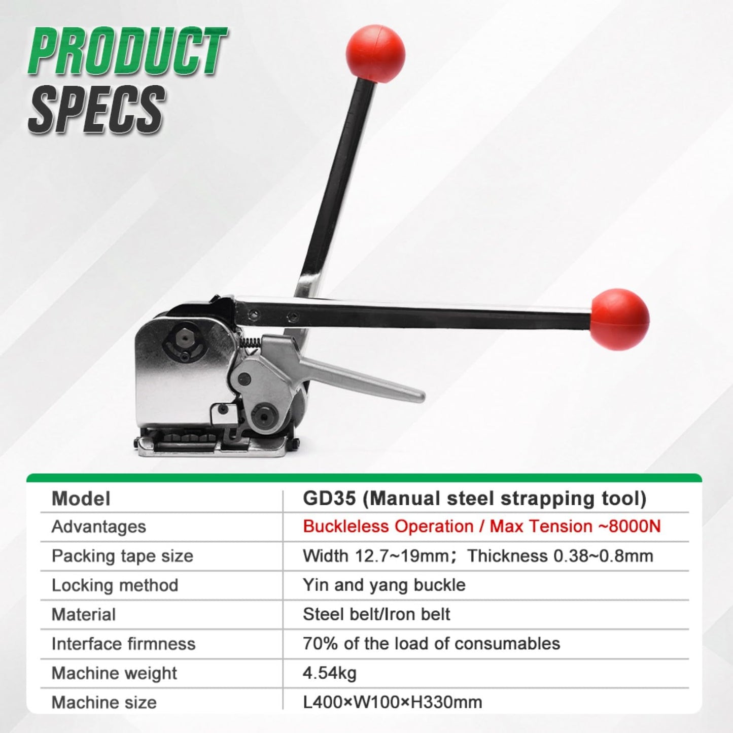 VONPACK GD35 Steel Strapping Tool, Manual Handheld Combination Tool, Banding Tool for Width 1/2" 5/8" 3/4" Metal Strapping, Strapping Tool for Pallet Carton Packaging
