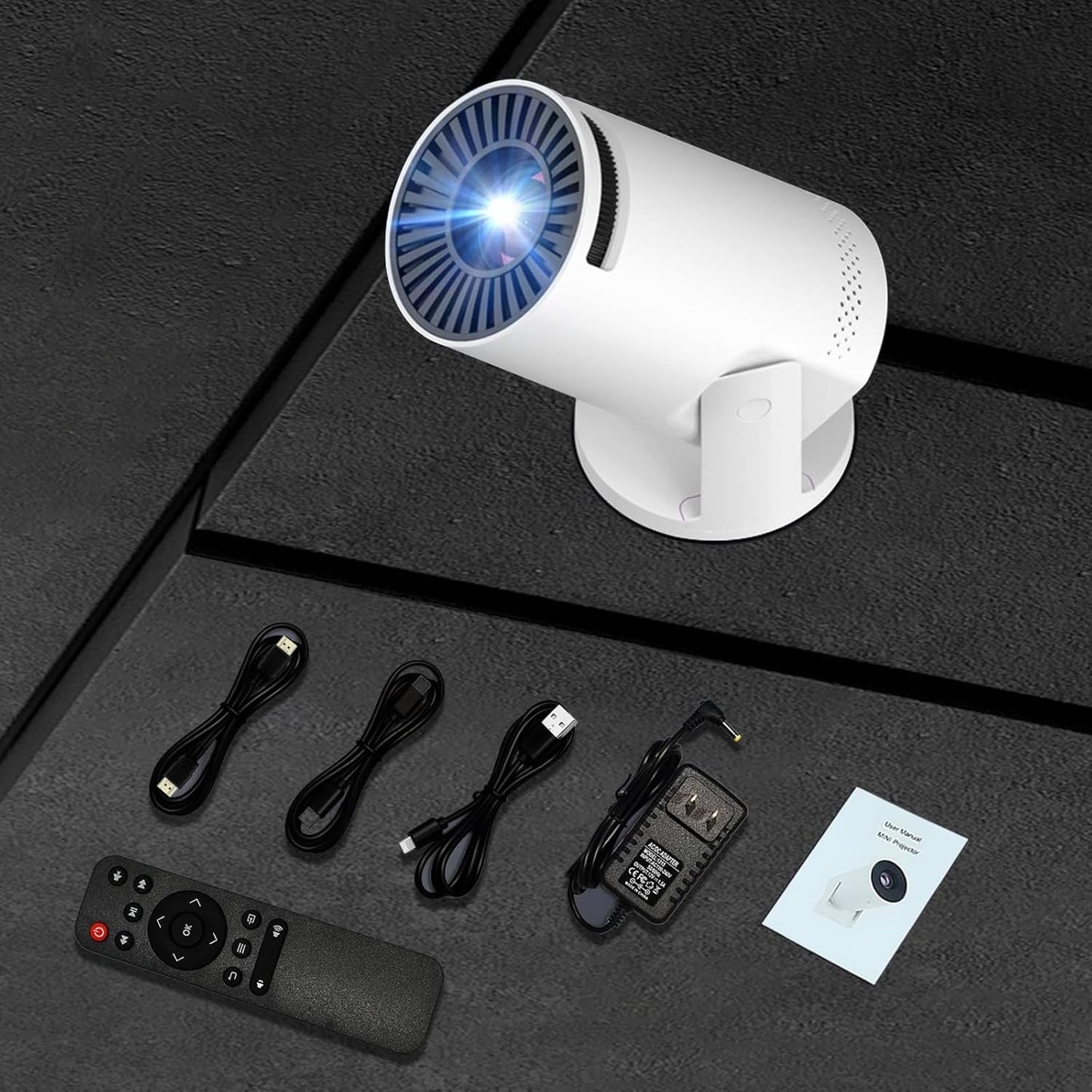 BESUS 4K 1080P 180 17-130" Mini projector, with wired screen sync portable projector rotation. screen video projector.