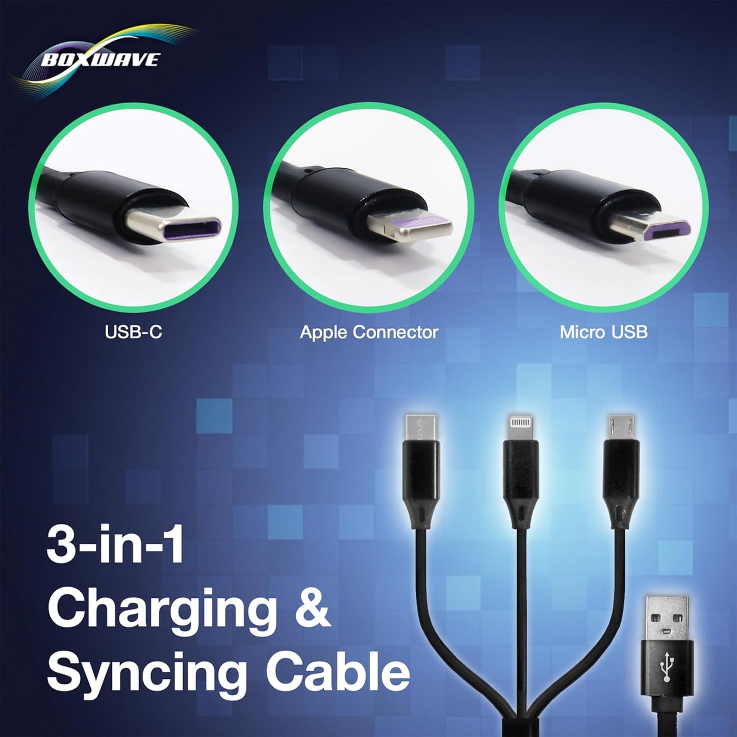 BoxWave D19 MP3 Cable Compatible with RUIZU Bluetooth Player - AllCharge miniSync, Retractable, Portable USB Cable