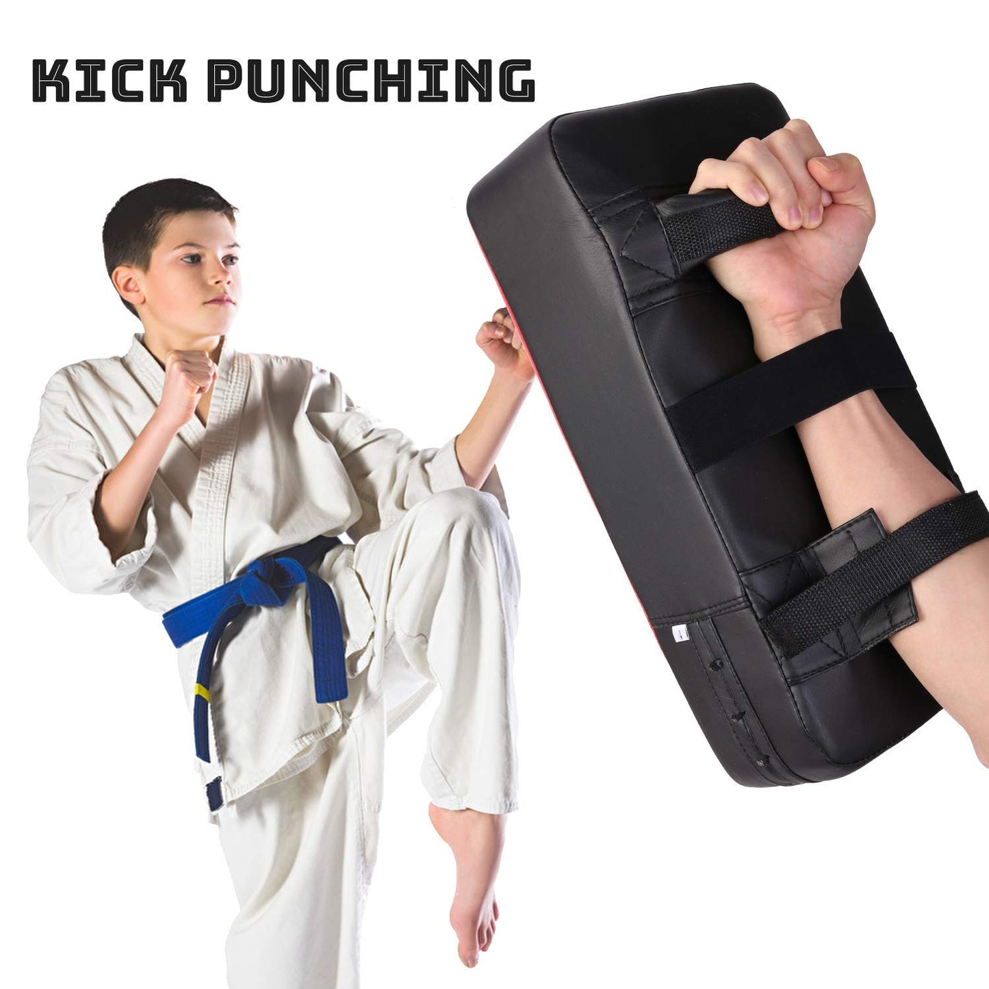 Odoland 2-in-1 Punching Mitts Kick Pack Set, Boxing Mitts Focus Pads, Taewondo Kick Pad, Great for Boxing, Kickboxing, Karate, Muay Thai, MMA Training, Black/Red