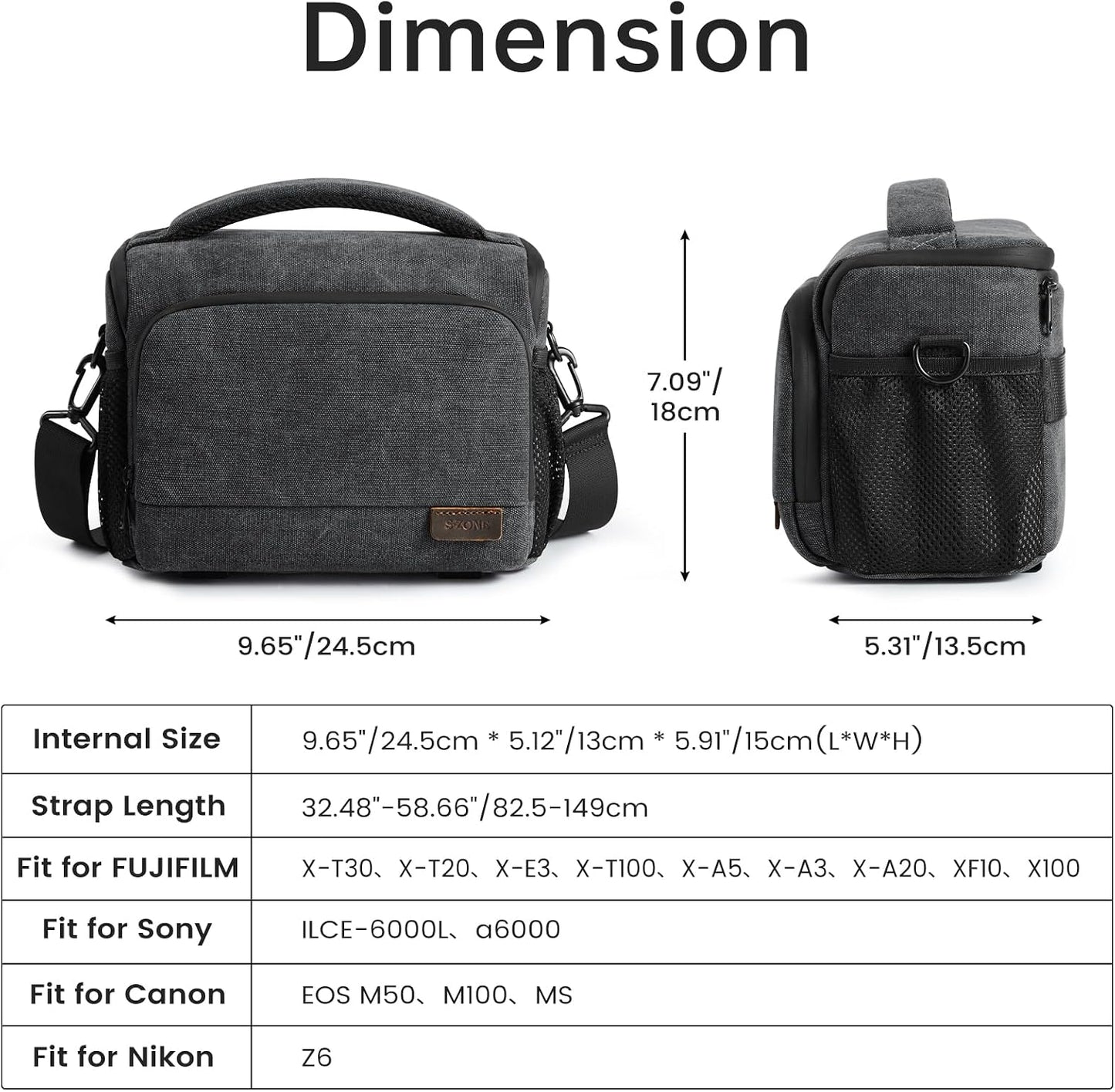S-ZONE Camera Bags for Photographers Small Crossbody Shoulder Bag DSLR SLR Mirrorless Camera Case with Tripod Holder