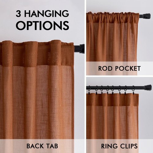 MIULEE Linen Curtains - 84 Inch Light Filtering Semi-Sheer Drapes | Terracotta 2 Panels for Living Room & Bedroom