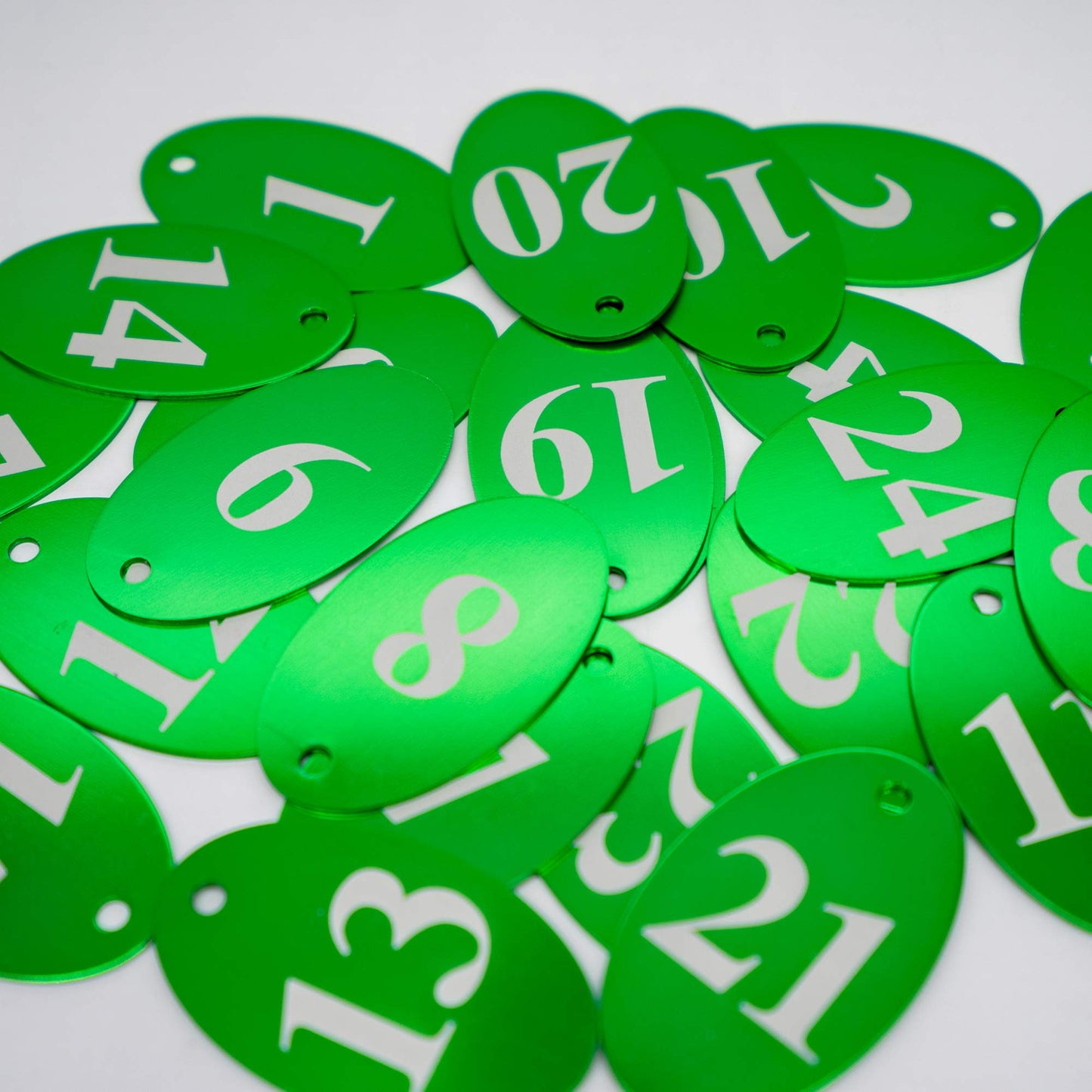 StayMax Aluminum Alloy Oval Number Tag Key Tag with Key Rings (1-25, Green)
