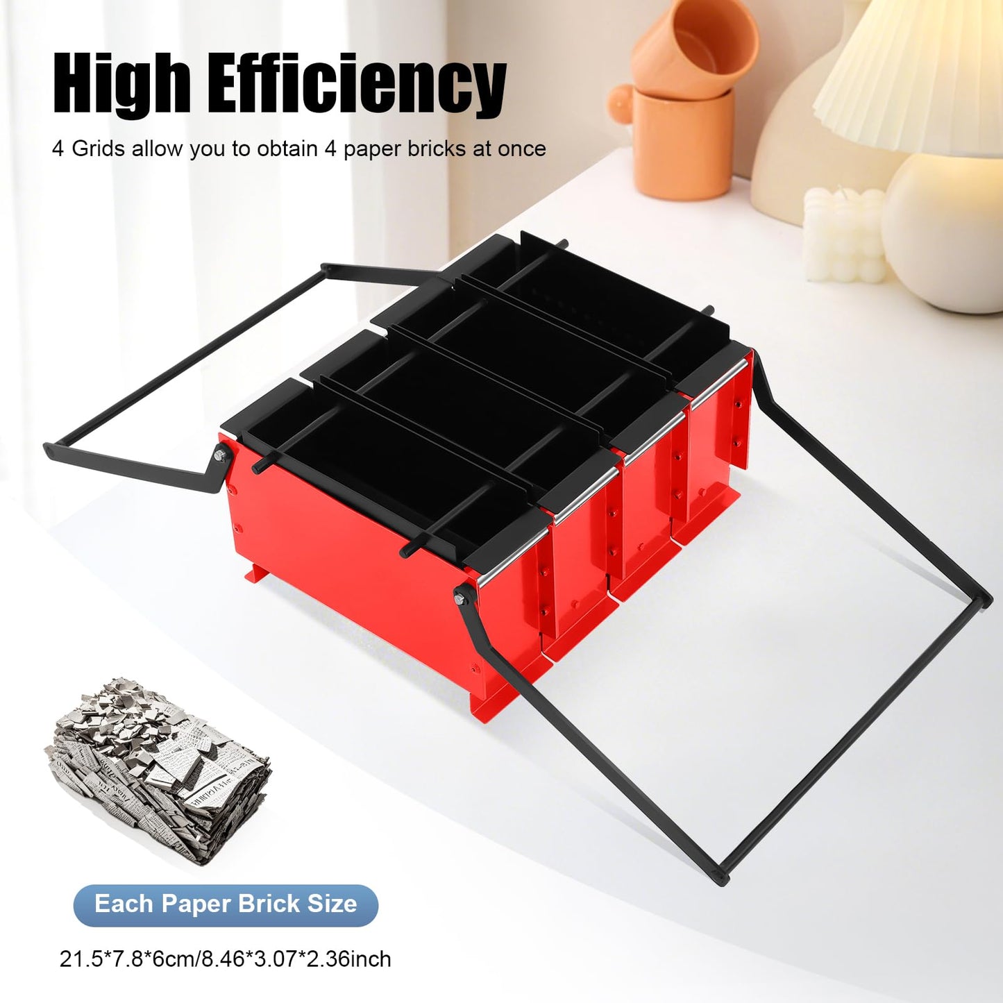 Newspaper Briquette Maker, Paper Press Machine Recycle Newspaper Log Briquette Press Maker Heavy Duty Steel Press Manual Waste Paper Brick briquette Press Machine for Indoor Outdoor Home Heating Fire