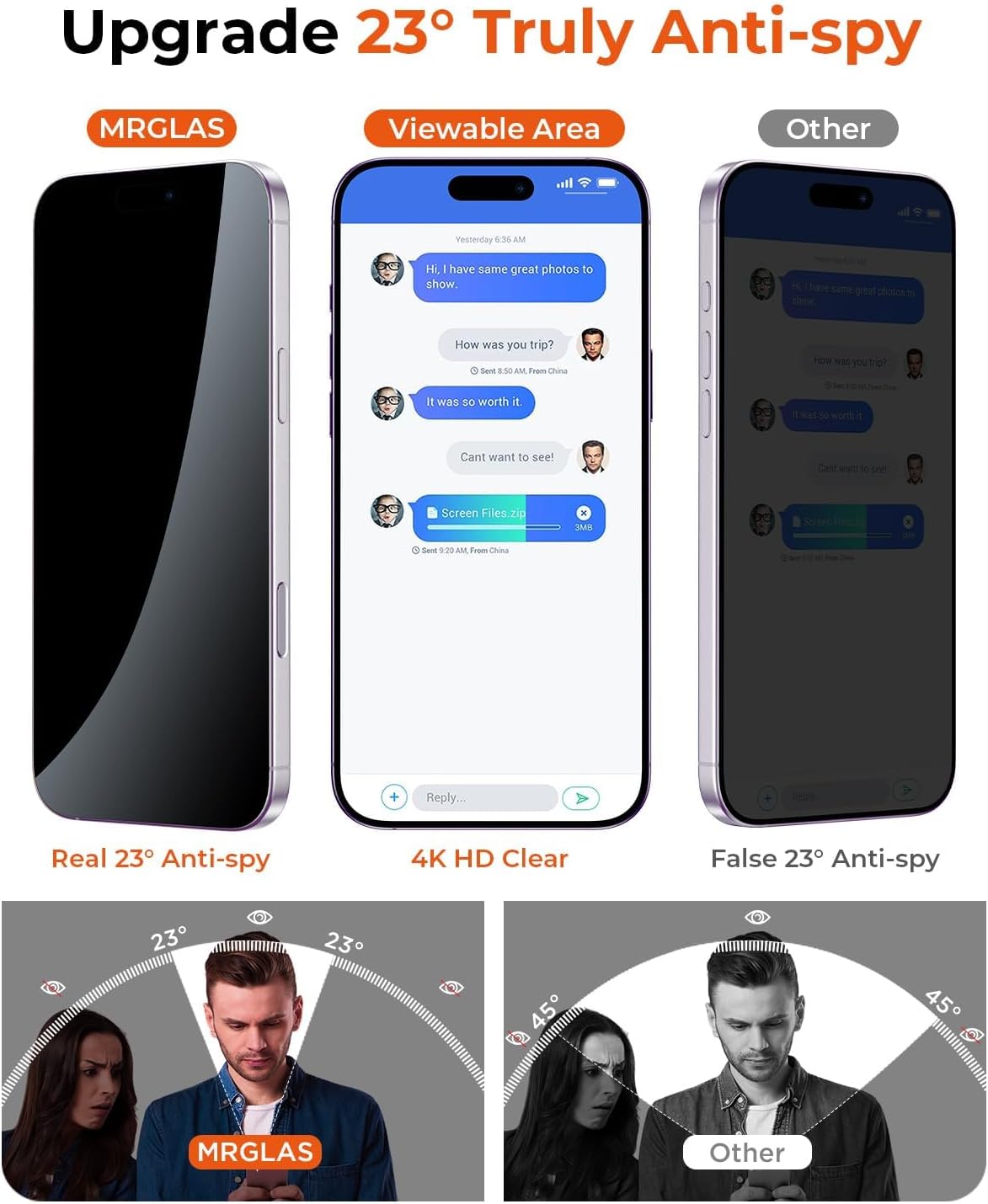 9H+ 2+2 Packs 17 Bubble][10X 17 6.3" MRGLAS TOP Glass for iPhone Privacy Screen Protector with Camera Lens Protector