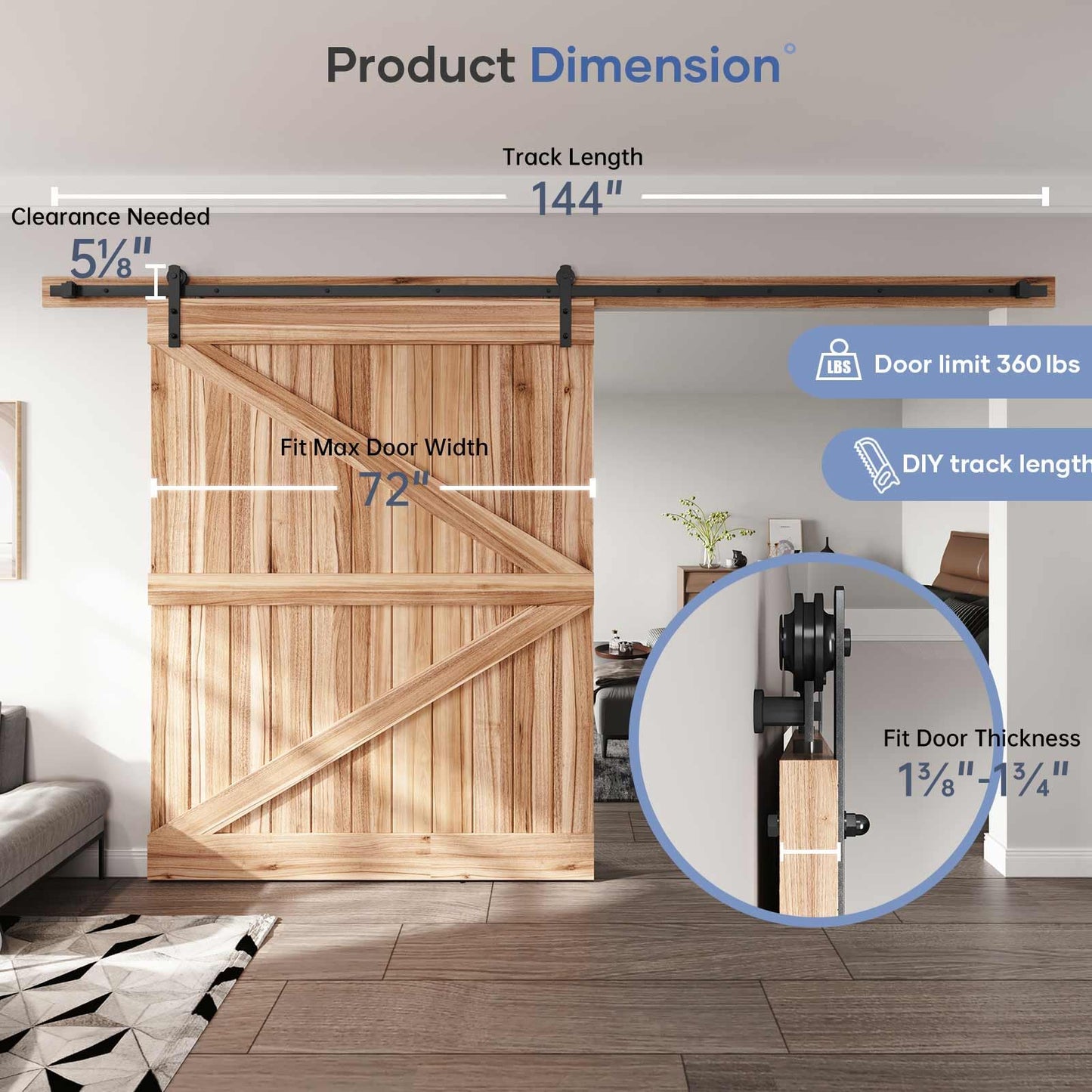 EaseLife 12 FT Sliding Barn Door Hardware Track Kit,Straight Pulley,Slide Smoothly Quietly,Easy Install (12FT Track Kit for 72" Wide Single Door)