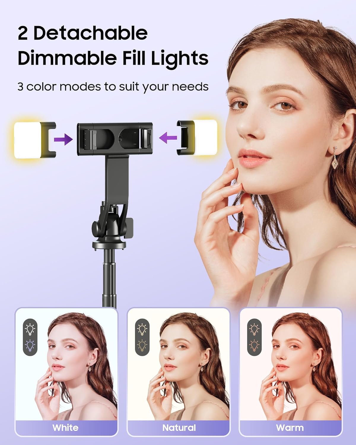 ACKIMA 53'' 4-Leg 2 Selfie Stick Tripod with Light, Enhanced Cell Phone Stand Camera Tripod with Rechargeable Wireless