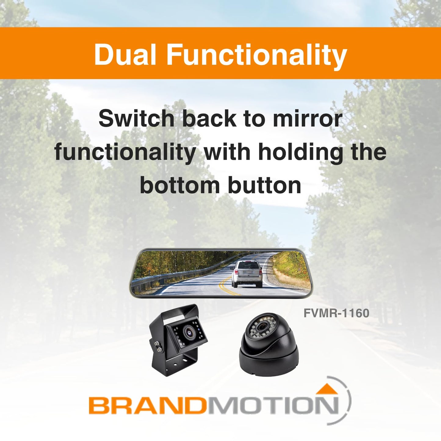 Brandmotion FVMR-1160 Universal Digital Rearview Mirror and Cargo Vision Camera System | Waterproof & Shockproof Case | Parking Grid Lines Available | Rear View Camera with Night Vision