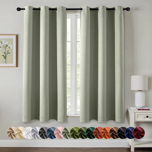 MIULEE Sage Green Blackout Curtains - Thermal Insulated Room Darkening Drapes | 64-Inch Length, 2 Panels