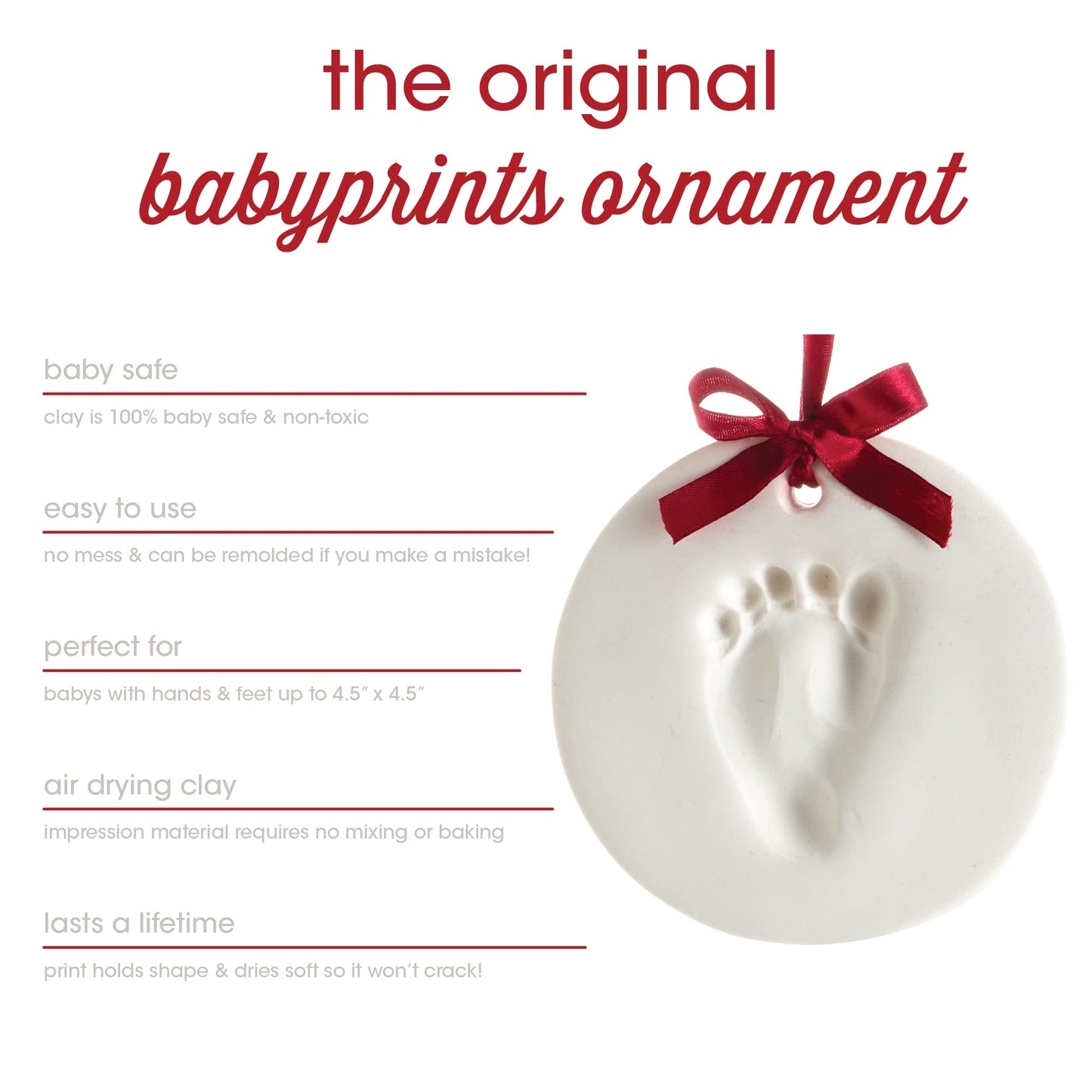 Pearhead Babyprints Baby's First Handprint or Footprint Ornament Kit, Easy No-Bake DIY Clay Impression Kit, Christmas Baby Gift, Baby Keepsake Ornament, Pack of 2