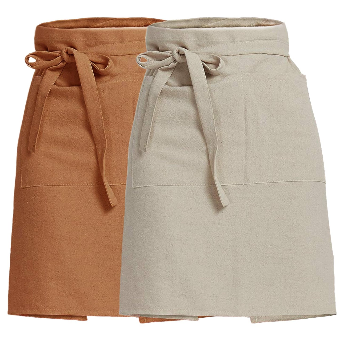 Cityelf Half Apron for Women Men Cotton Linen with 2 Large Pockets Waist Short Bistro Server Aprons Waiter Waitress Unisex