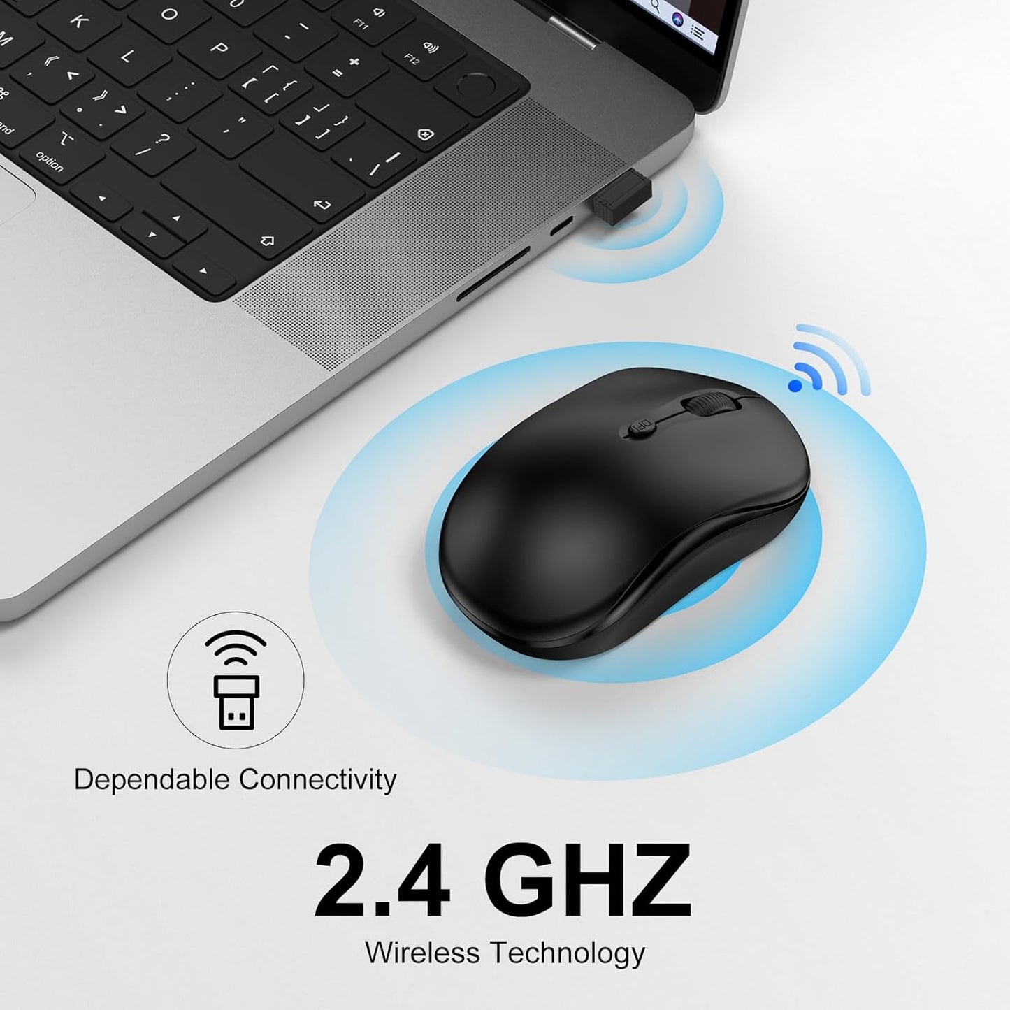 Radidi 2.4GHz 12-Month 3 800/ 1200/ 1600, Wireless Mouse for Laptop, Computer Mouse for Work, Battery Life, Adjustable