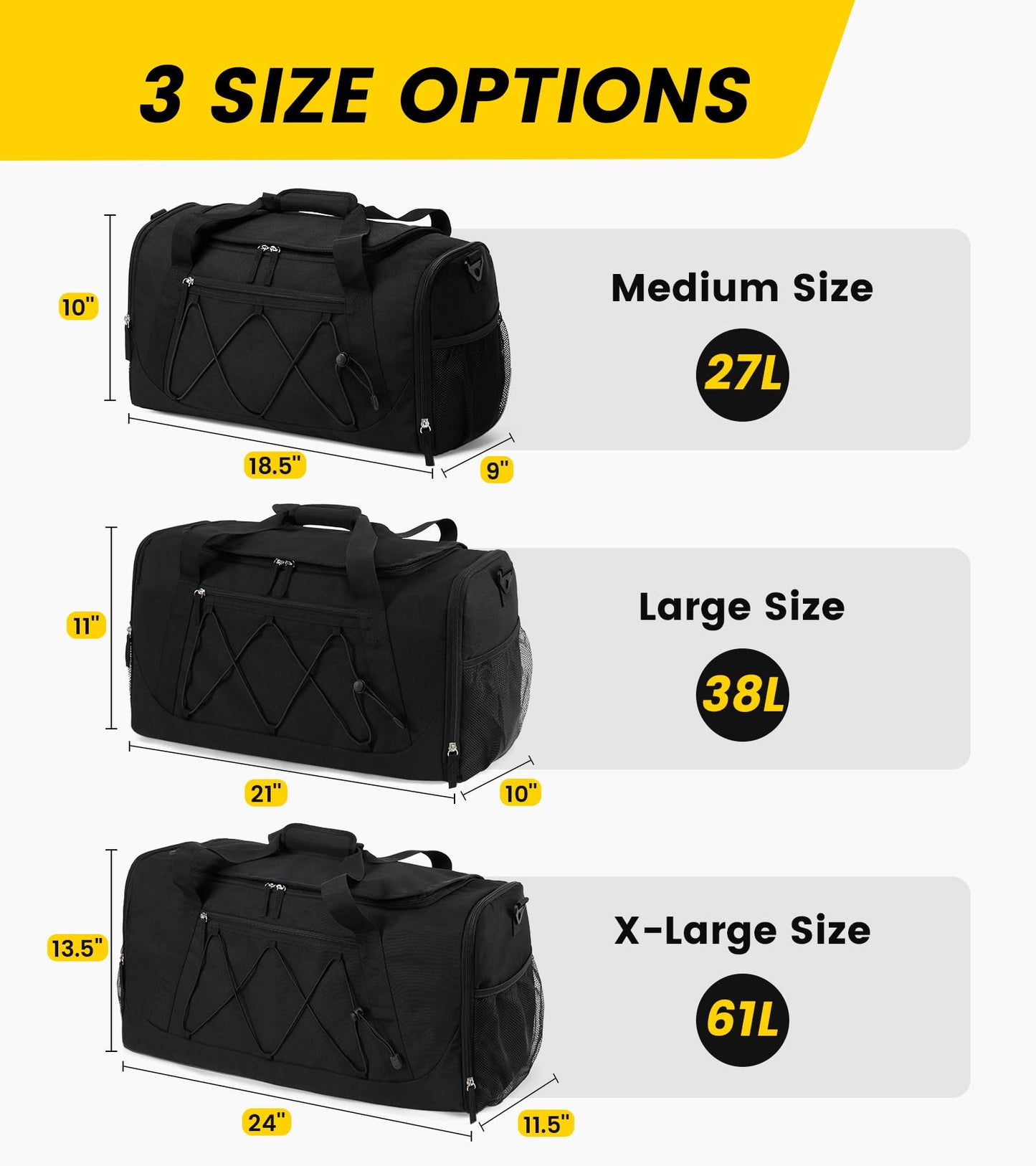 Vorspack Gym Bag for Men - 18 Inches Duffle Bag for Travel Duffel Bag with Shoe Compartment Lightweight Travel Bag for Gym Sports Overnight Weekender - Black