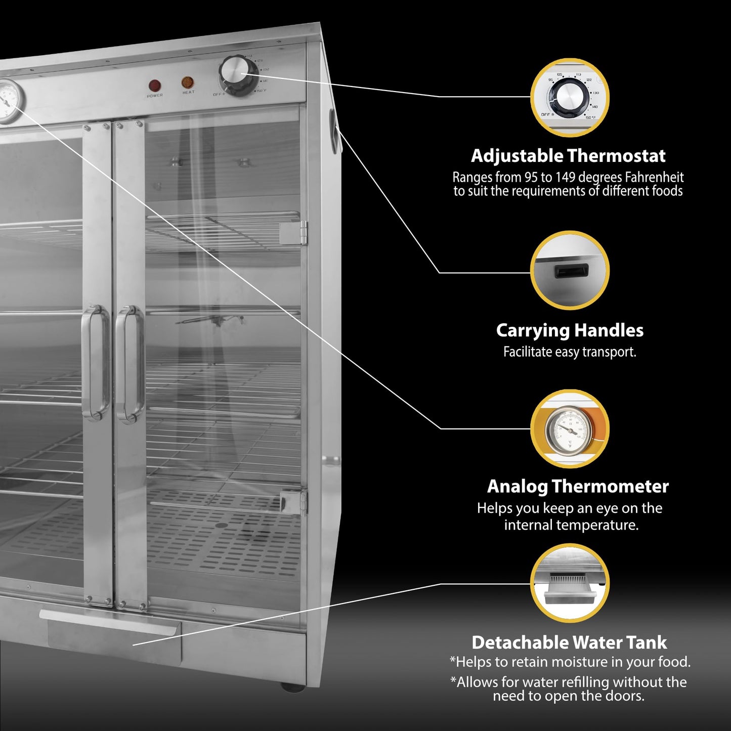 5-Shelf Electric Hot Box Food Warmer, Fits up to (10) 16" Pizza Boxes, Countertop Heated Holding Cabinet for Pretzels, Warming Machine for Home and Commercial Use, w/Water Drawer, 120V 600W