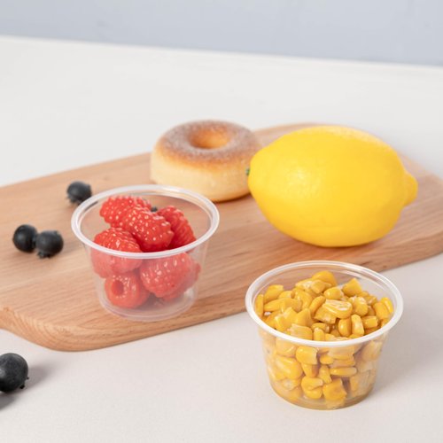 HOMIP 300Pack 4oz Disposable Plastic Portion Cups with Lids, Small Mini Sauce Cups for Portion Control, Salad Dressing Cups, Airtight and Stackable Condiment Cups for Party, Holiday and Daily Use