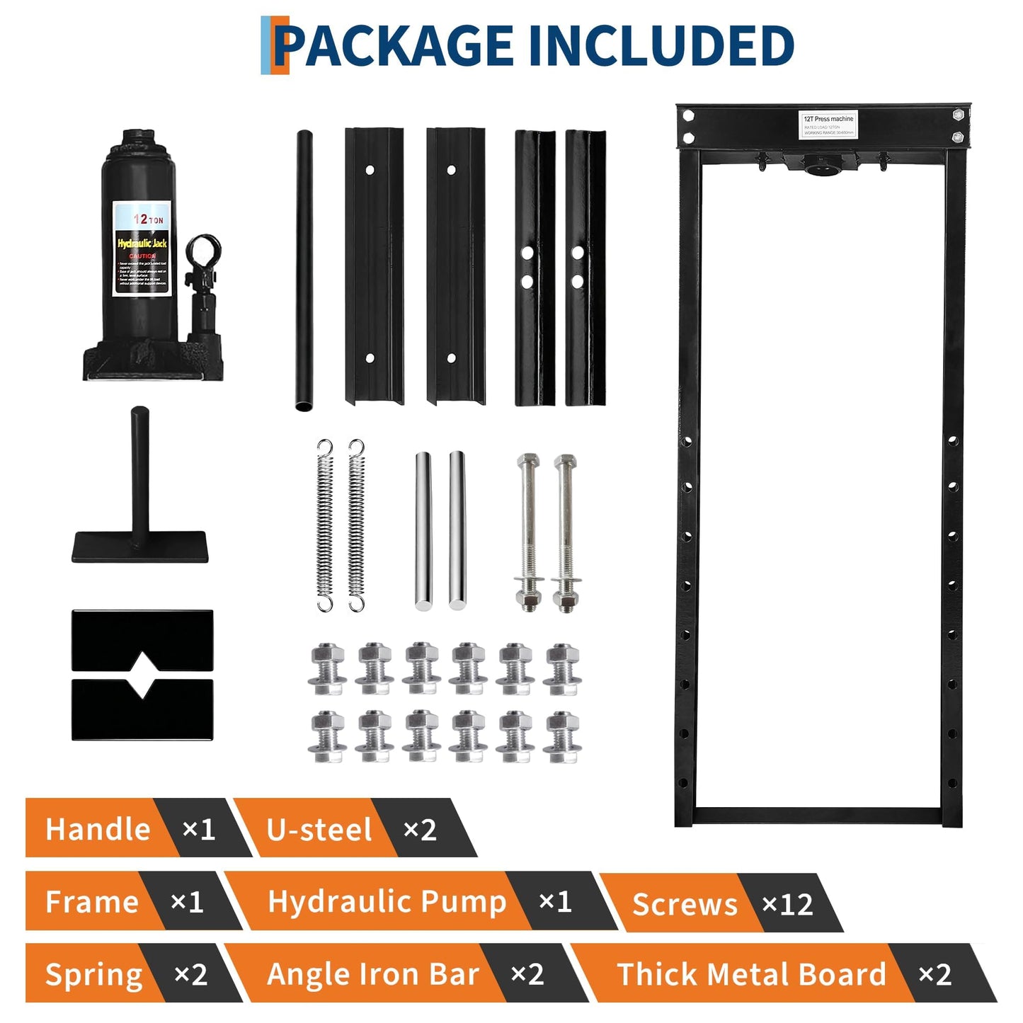 12 Ton H Frame Hydraulic Shop Press,Heavy Duty Garage Floor Press with Adjustable Height Stamping Plates,Built in Relief Valve for Bending Straightening Bearings u Joints Car Repair Professional Use