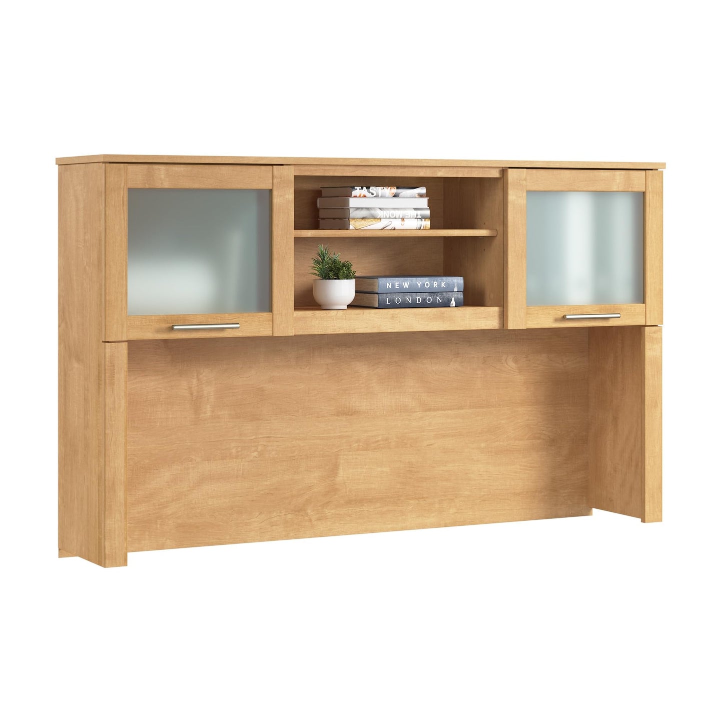 Bush Home 60-Inch Desk Hutch, Office Storage Organizer with Shelves, Cubbies and Frosted Glass Doors for Computer Desk, Home Office Furniture, Somerset Collection, Maple Cross