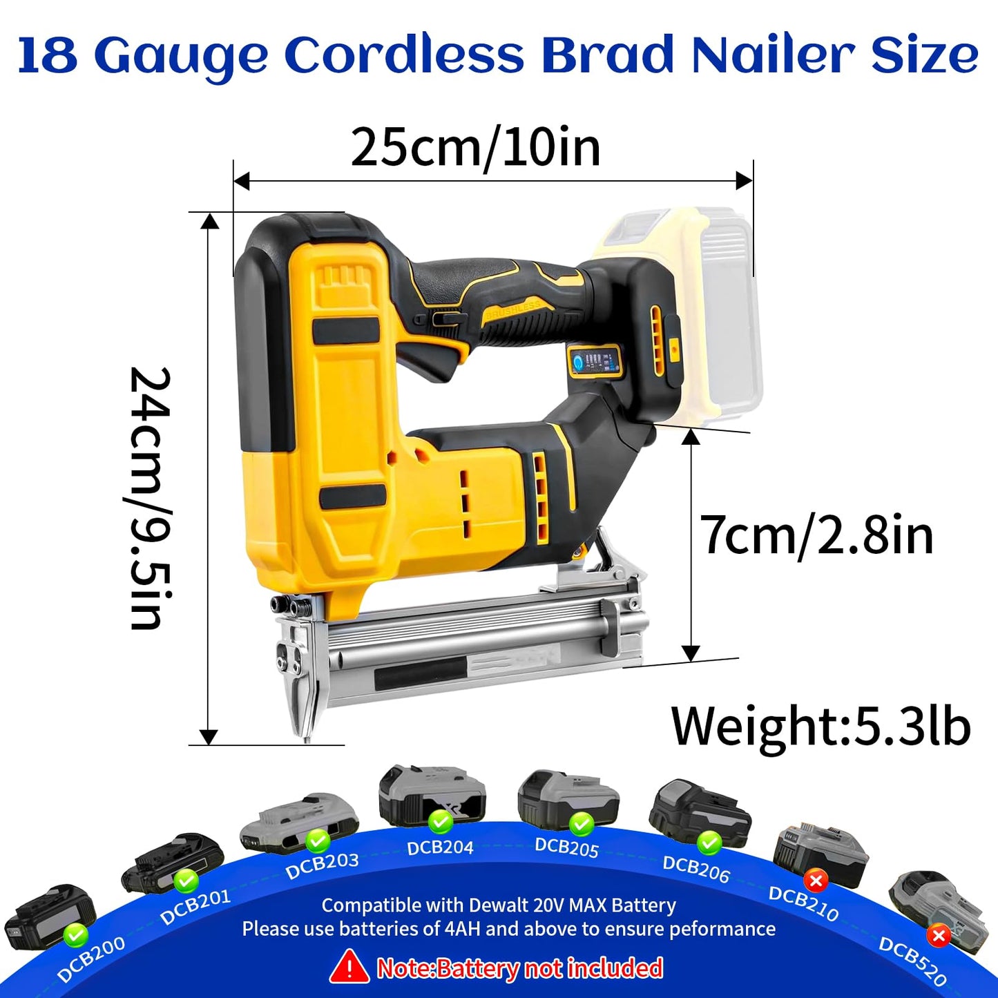 2-in-1 18 Gauge Cordless Brad Nailer & Staple Gun for Dewalt 20V MAX Battery, Battery Powered Electric Nail Gun with 1000 Nails for Woodworking, DIY, Framing & Home Improvement (No Battery)