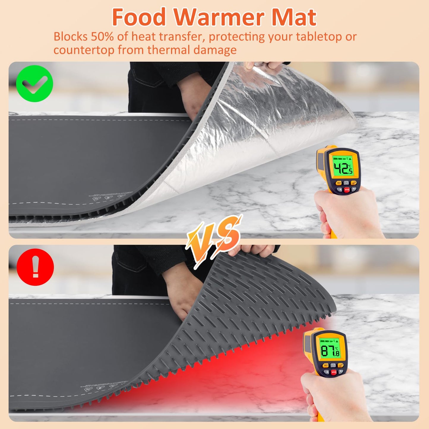 OcePor Warming Mat for Food,(XXL 36"x16") Electric Warming Tray,Extra Large Food Warmer Mat,Warming Pads for Food,Portable Heating Mat for Buffet,Parties,Buffets Party (Gray + Heat Insulation Pad)