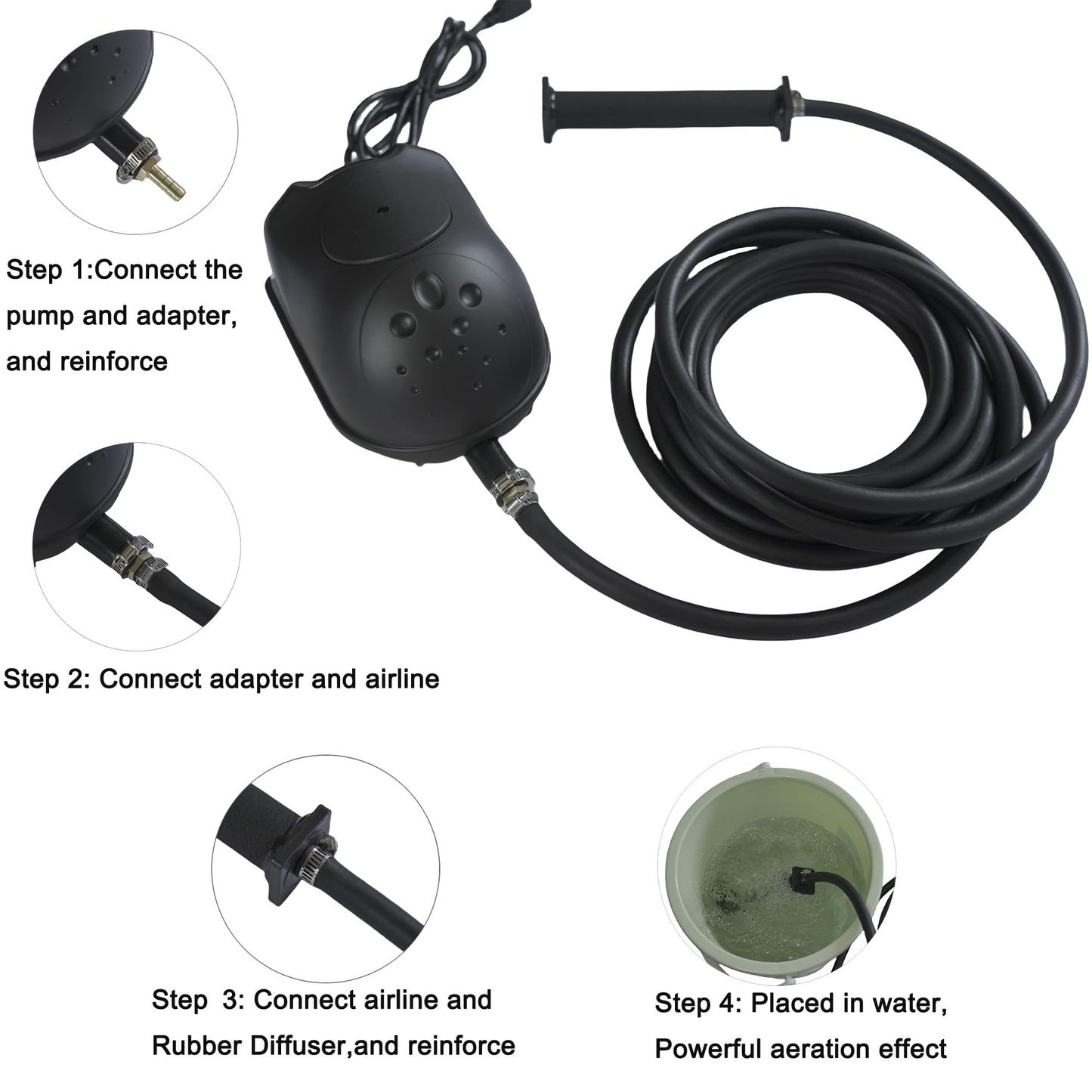 Luckerain Pond Aerator 8000 Gallons Koi Pond Air Pump, Aerators for Outdoor Ponds,Air Pump with Weighted Air Line and Submersible Diffuser Stick