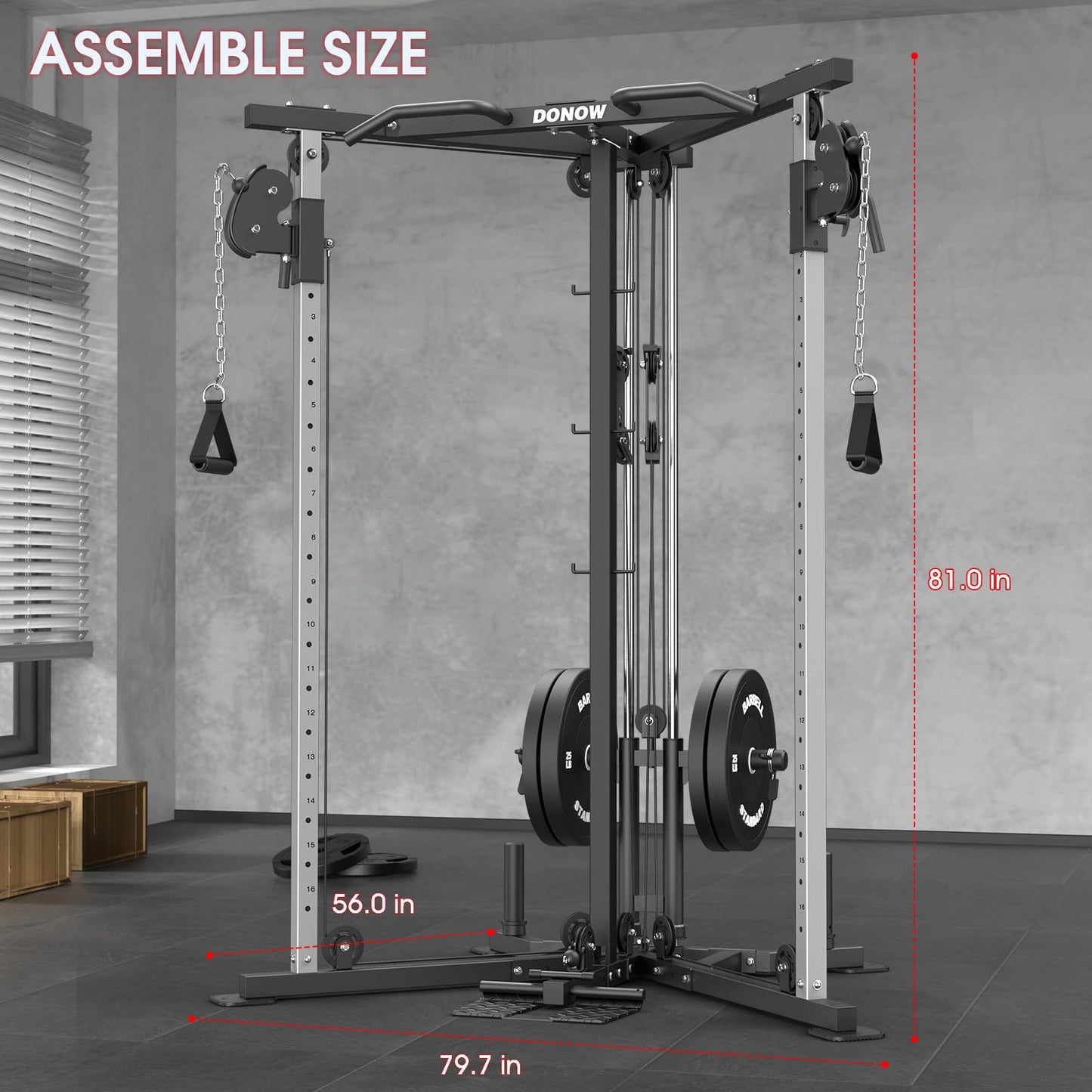 DONOW Cable Crossover Machine, Cable Fly Machine Home Gym System Workout Station with Dual Pulley System Pull-Up Bar Cable Bar and LAT Pull Down System