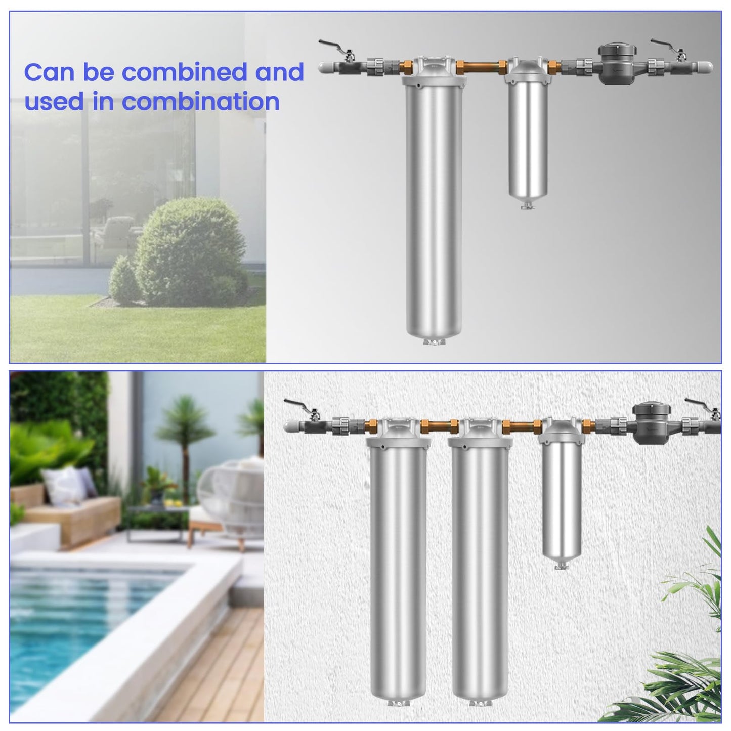 Amwater NSF/ANSI 42 Certification Big+ Stainless Steel Filter Housing for 20”Length,4.5"OD Filter Cartridge, Drain Valve Style C (Square Head)