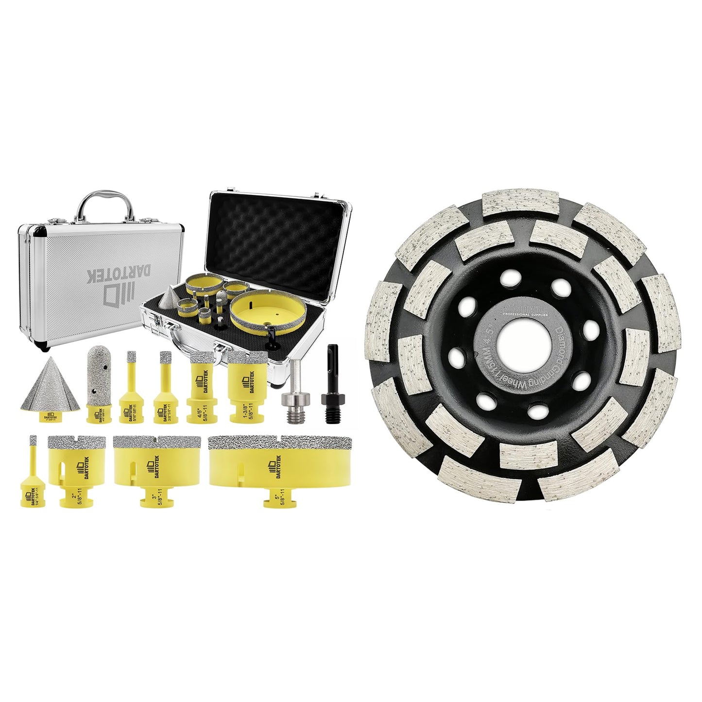 Diamond Core Drill Bits Set 12PCS - DARTOTEK Tile Hole Saw Kit (6/8/10/20/35/50/75/125/20mm/2/SDS/HEX for Porcelain, Ceramic Tile, Granite, Marble, Masonry