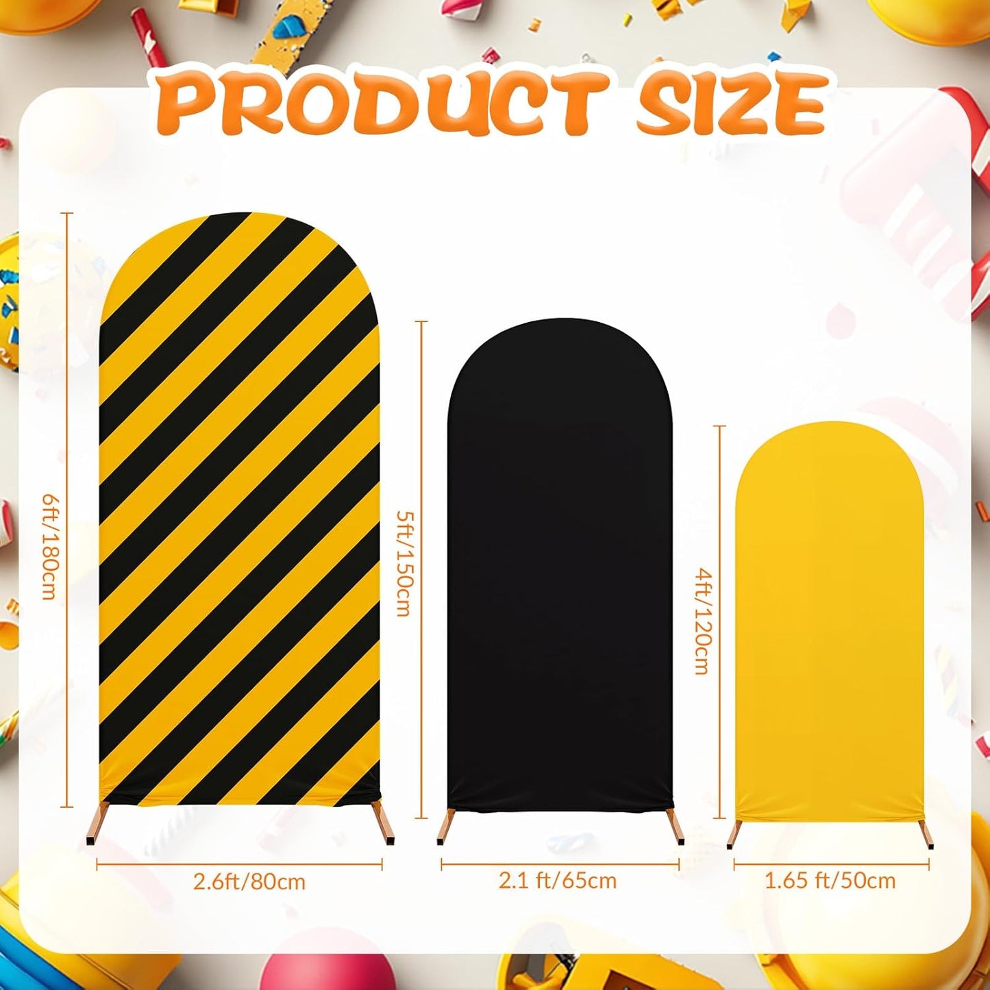 RimCereal Set 3 4ft, 5ft, 6ft(Classic) Construction Birthday Party Arch Cover of Construction Arch Backdrop Spandex