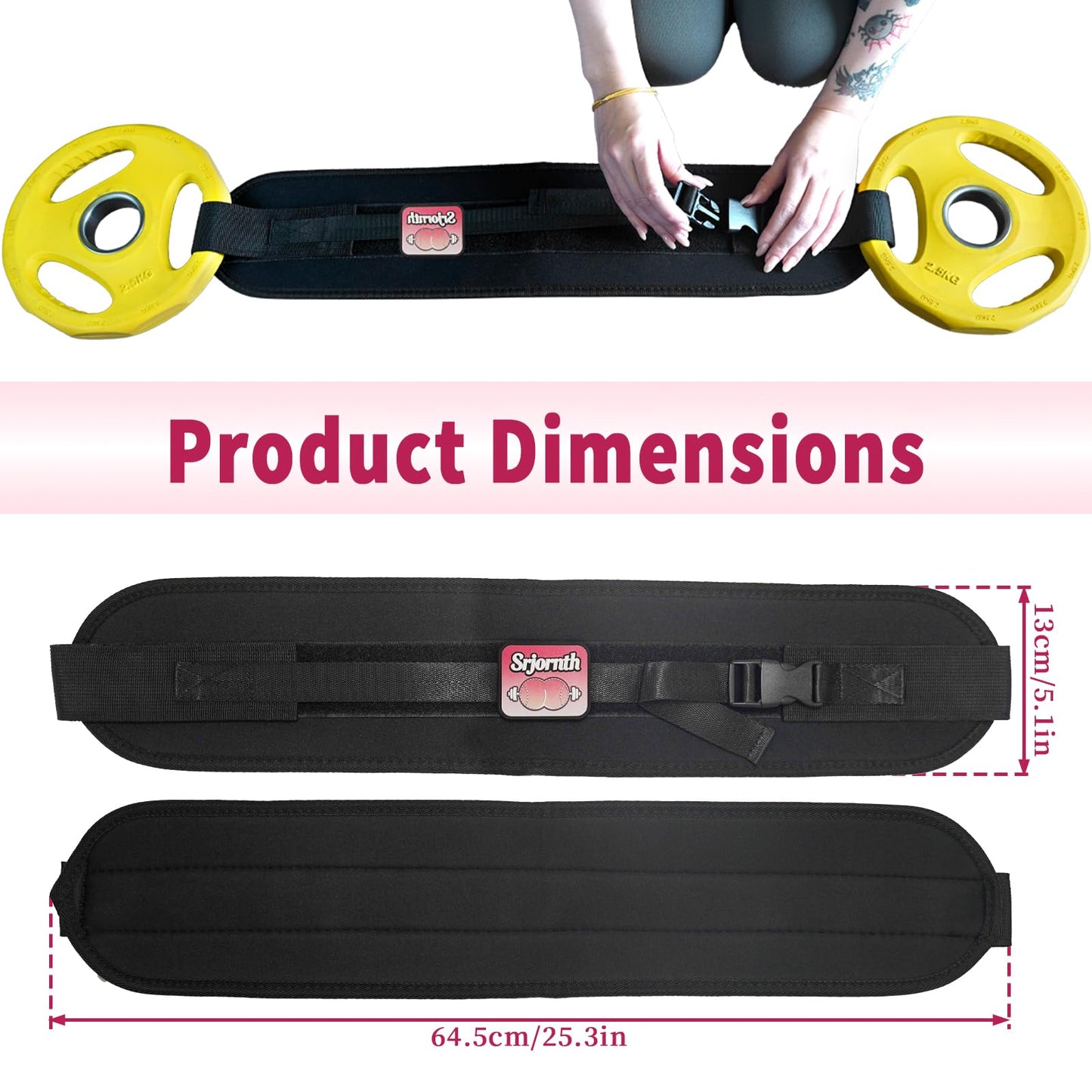 Srjornth Pro Portable Hip Thrust Belt - Premium Booty Builder for Dumbbell & Kettlebell Workouts | Gym, Home & Travel Glute Trainer | Lightweight & Foldable Design | Attached is a Velcro badge |Slip-Resistant Padding for Hip Protection (Black)