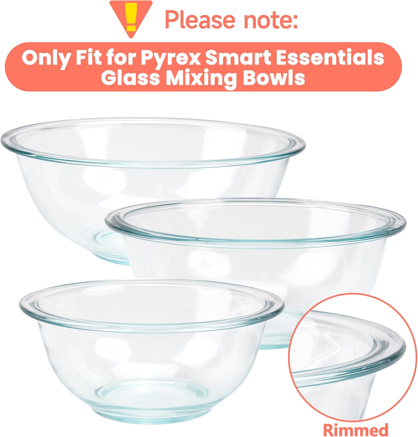 Pyrex Silicone Replacement Lids - Food Grade Covers for 1 Quart, 1.5 Quart & 2.5 Quart Bowls | Dishwasher & Microwave Safe - 3 Pack